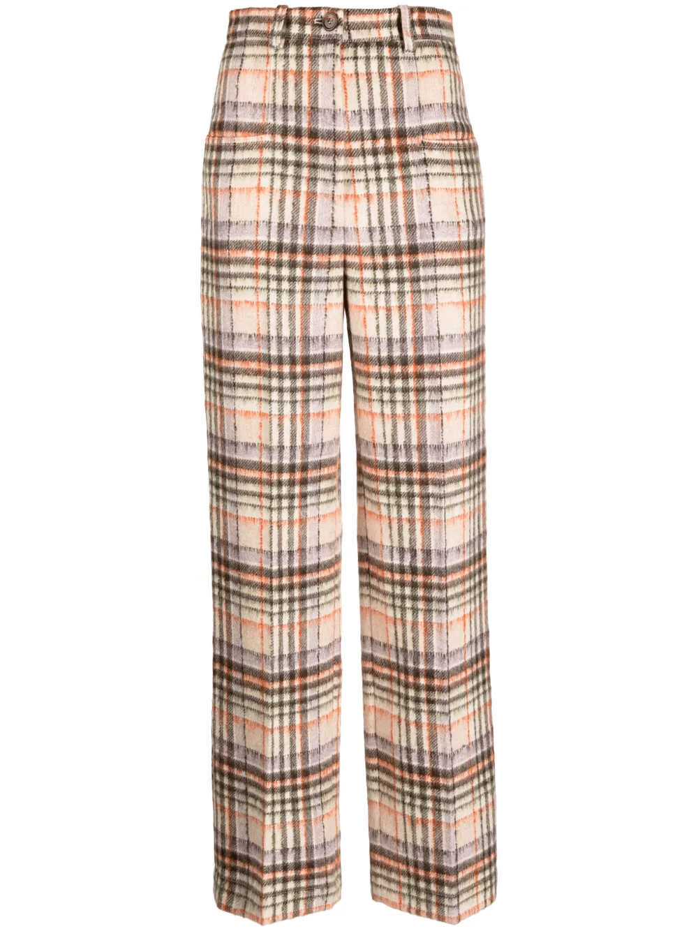 checked felted wool straight-leg trousers - Image 1