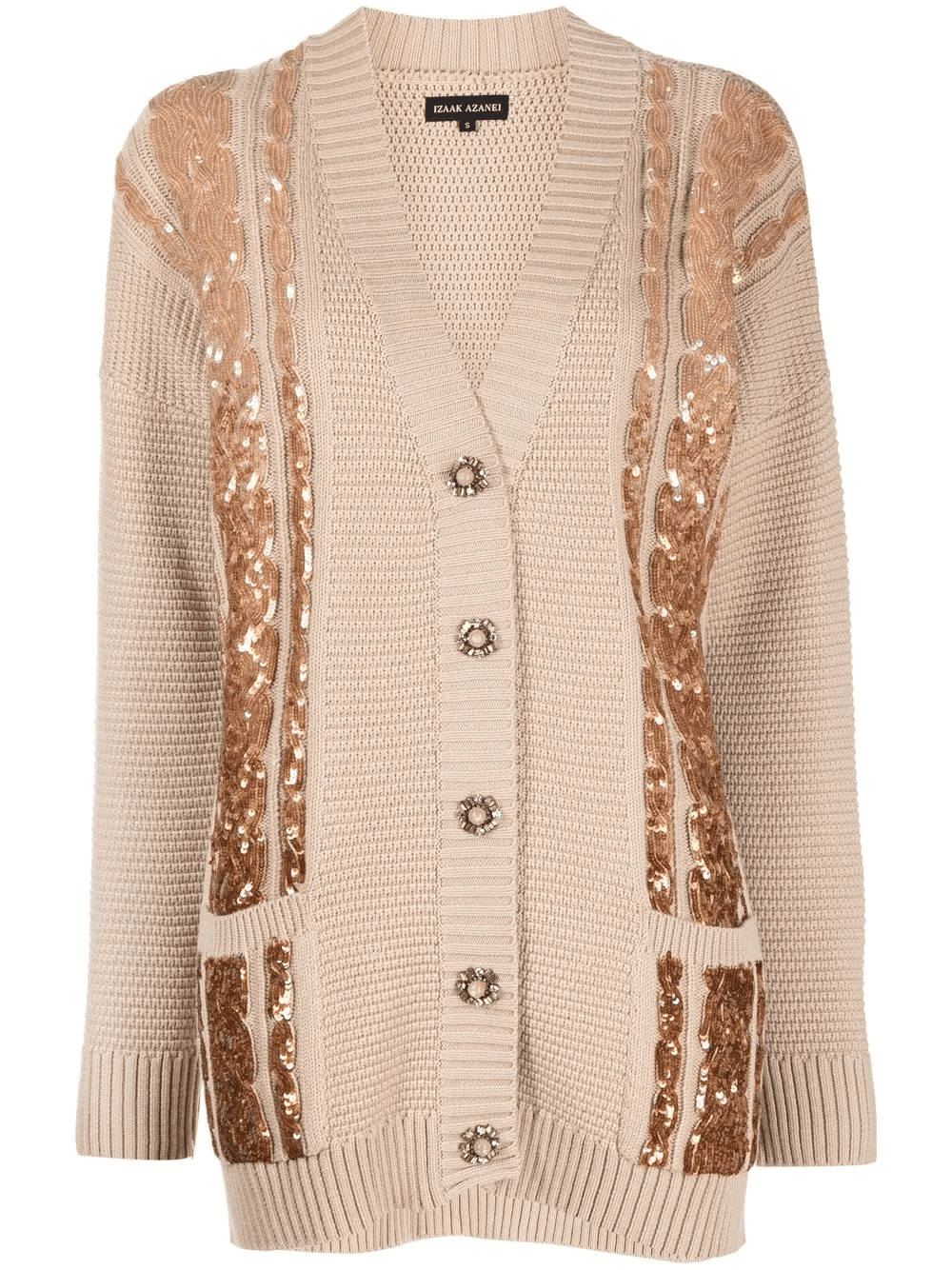 sequin-embellished cable-knit cardigan - Image 1