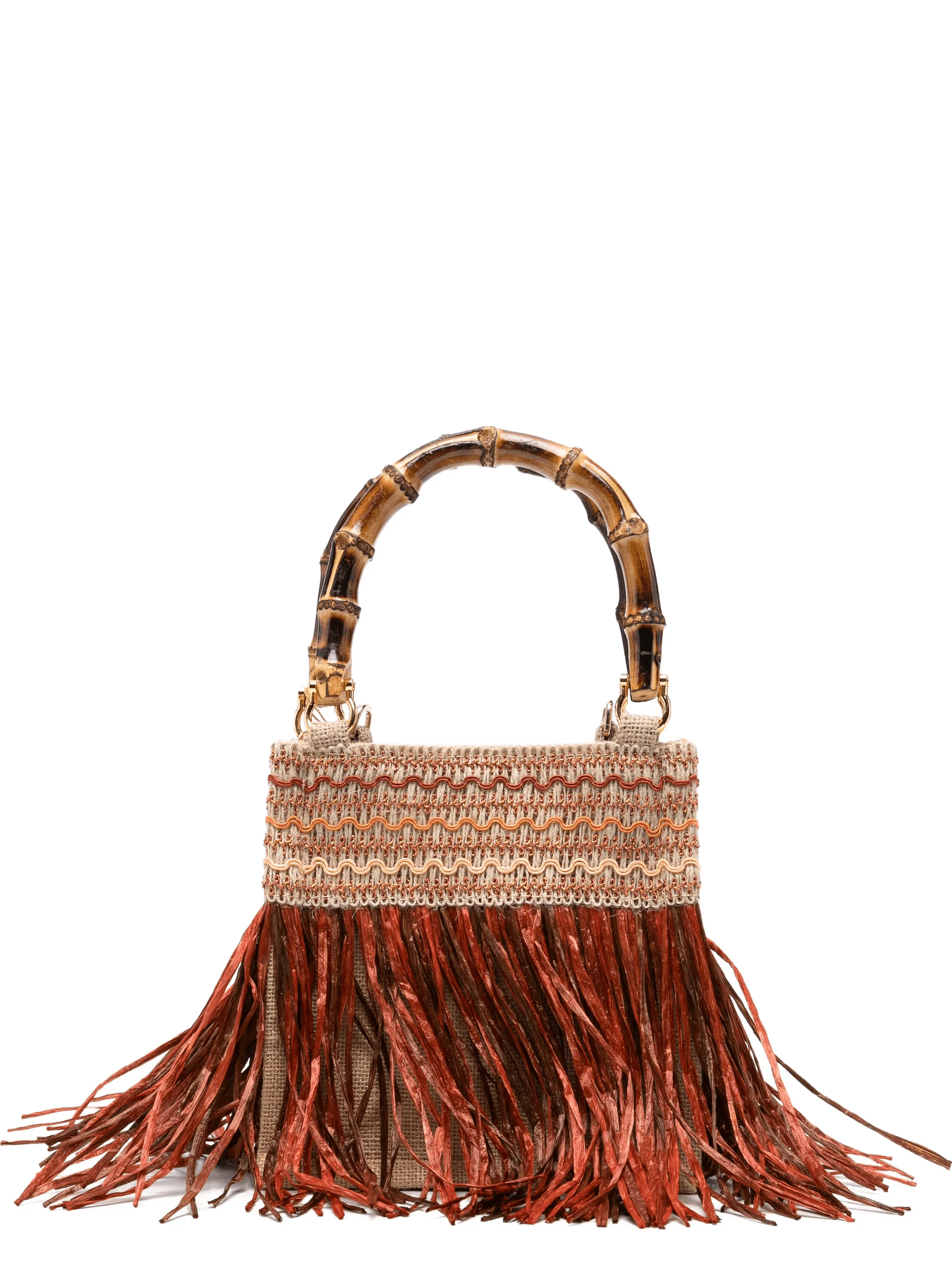 small Calla fringe bamboo handle tote bag - Image 1