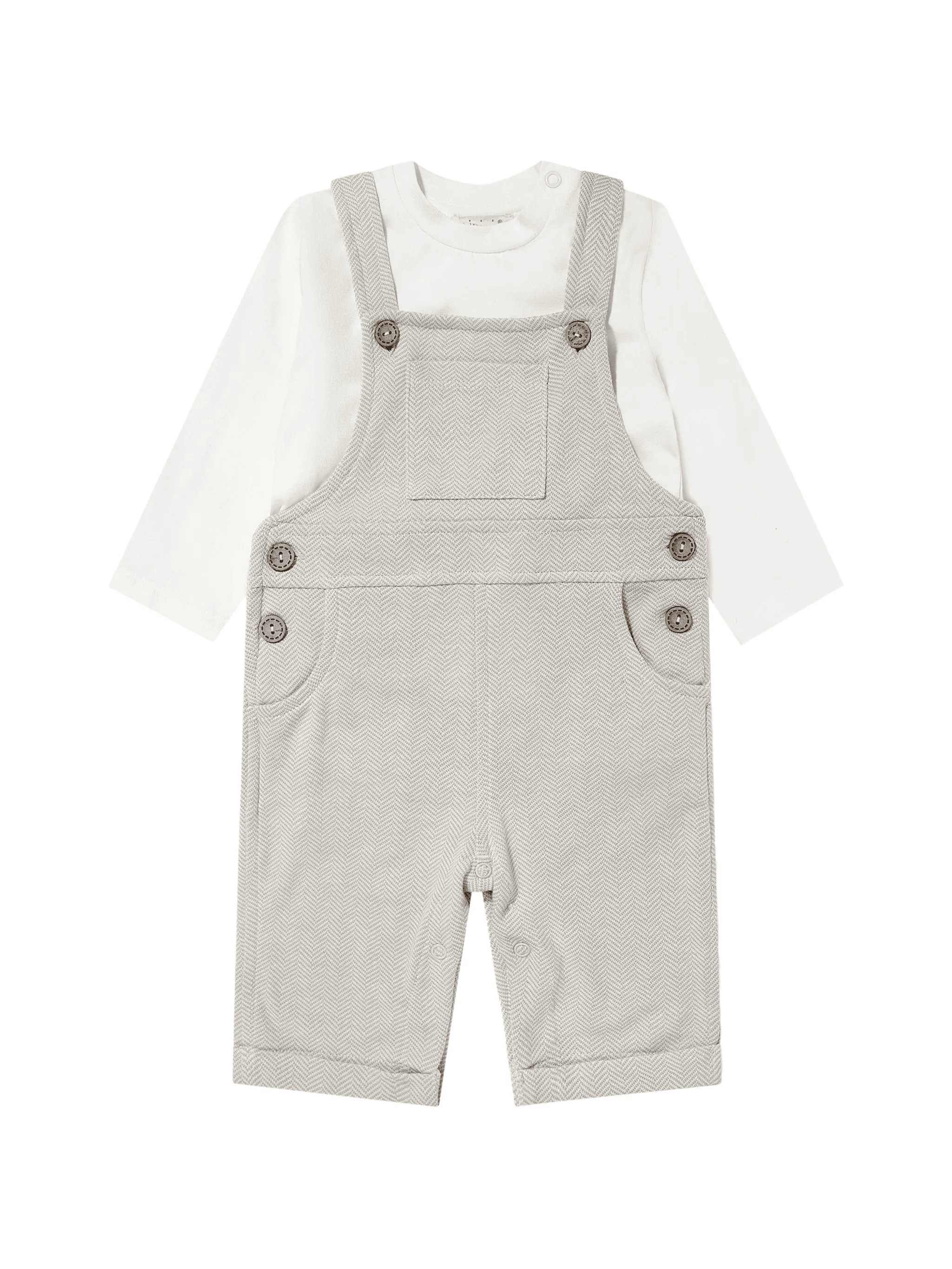 herringbone buttoned T-shirt and dungarees set - Image 1