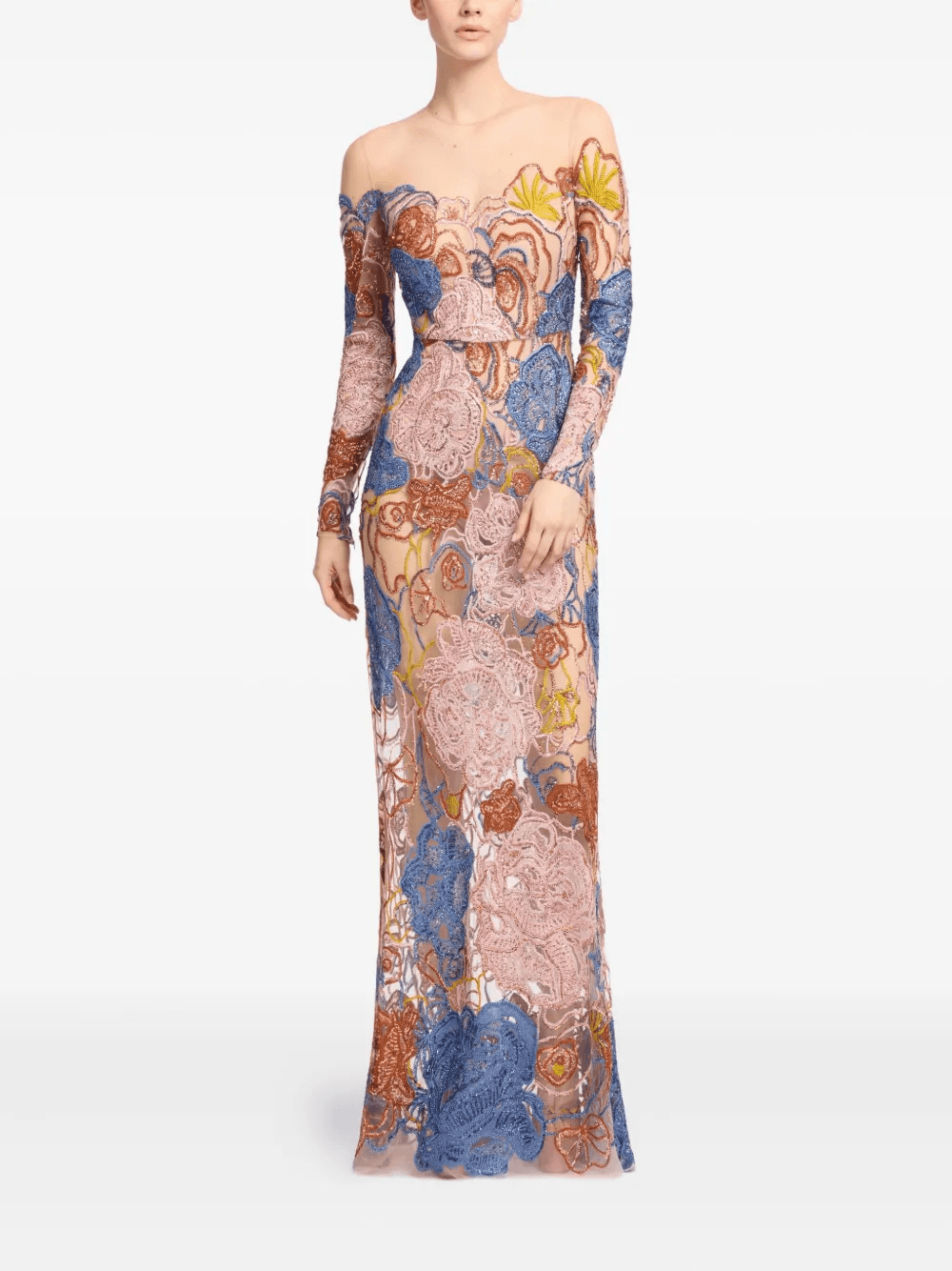 floral-embroidered sequin maxi dress - Image 1