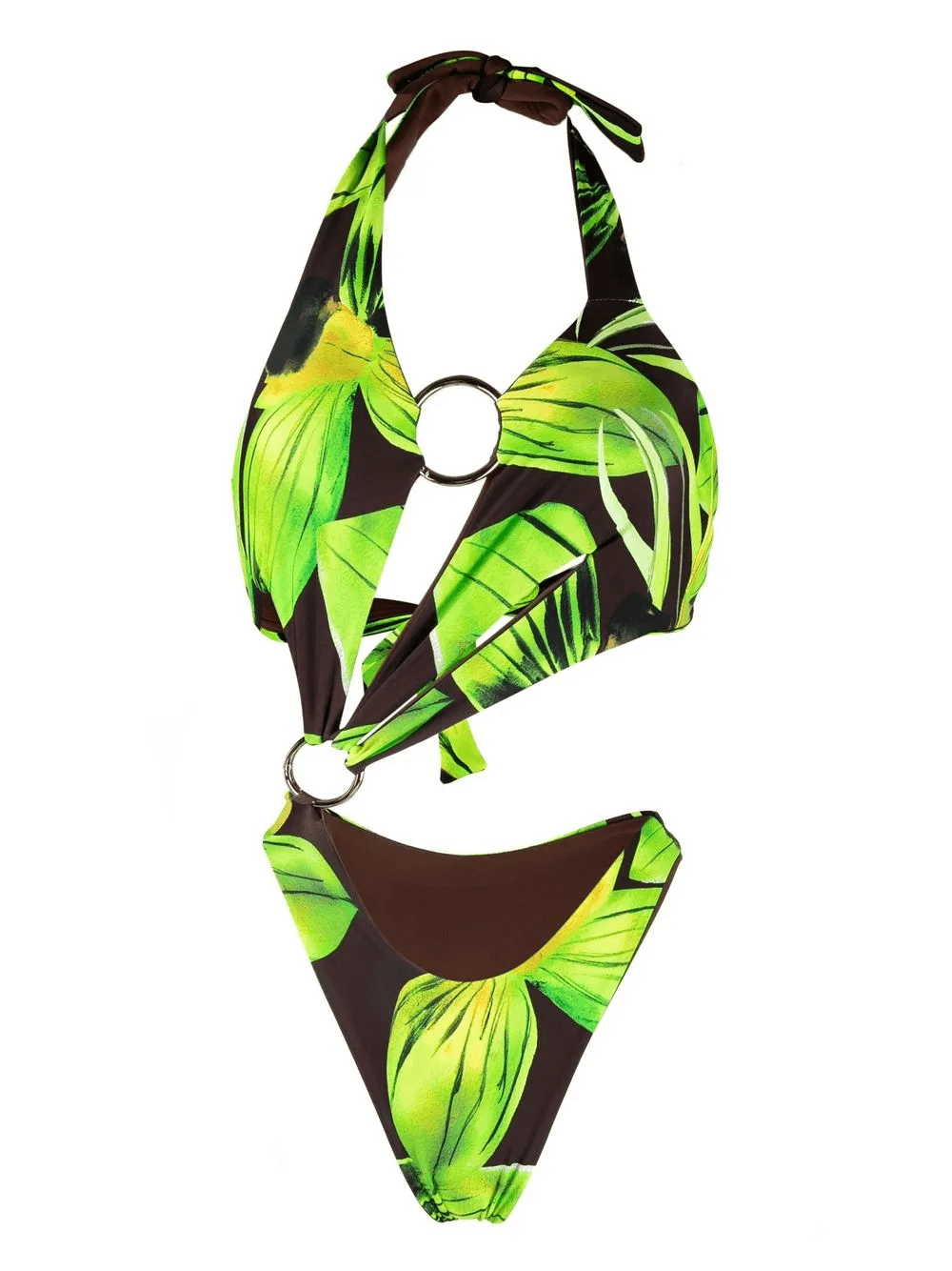 leaf-print halterneck swimsuit - Image 1