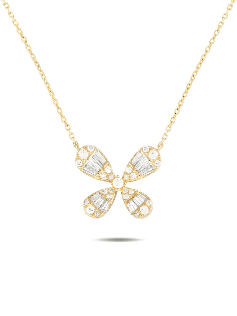 14K yellow gold Four Petal Flower diamond necklace - Image 1