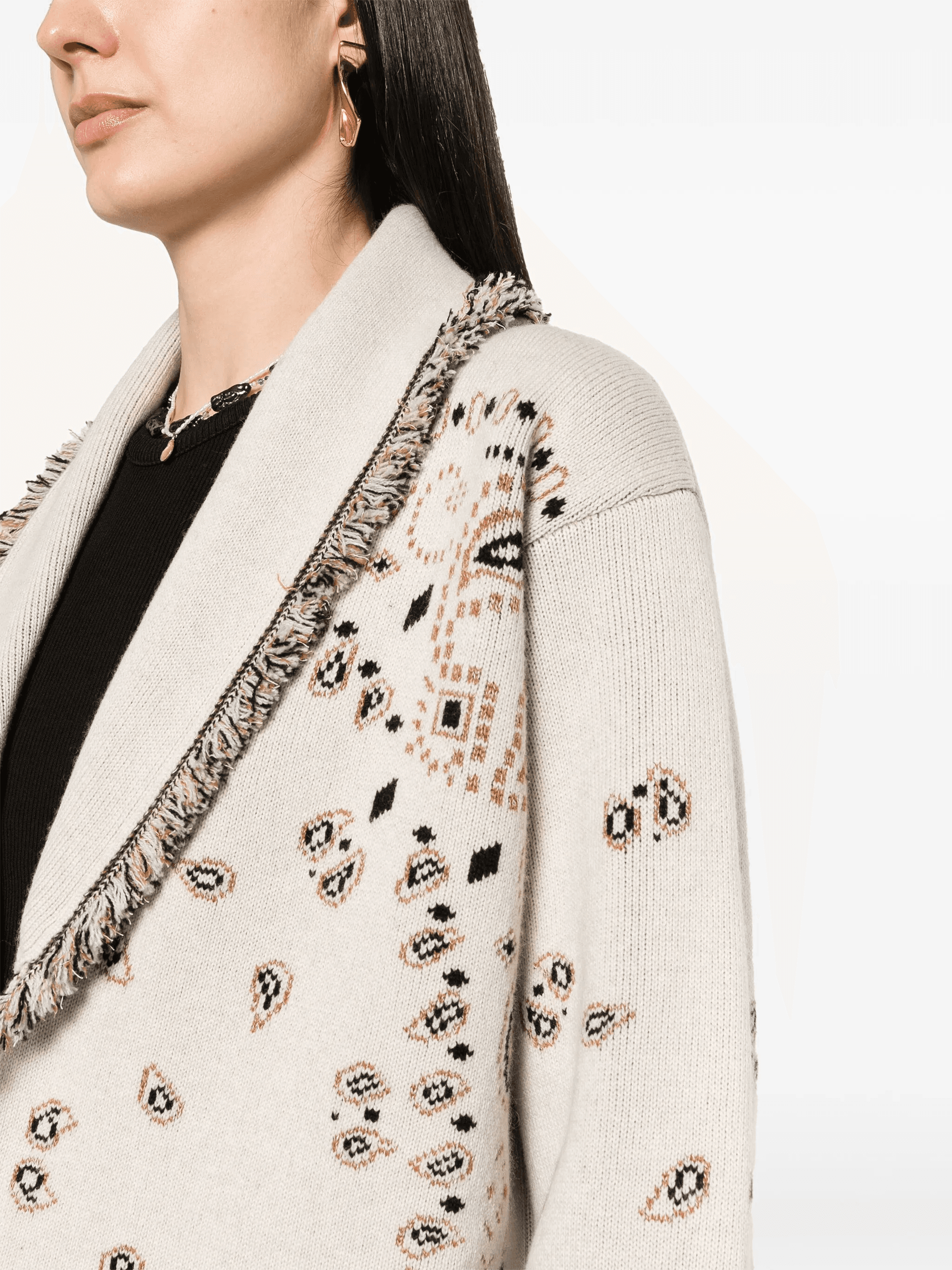Bandana-jacquard frayed-edge cardigan - Image 1