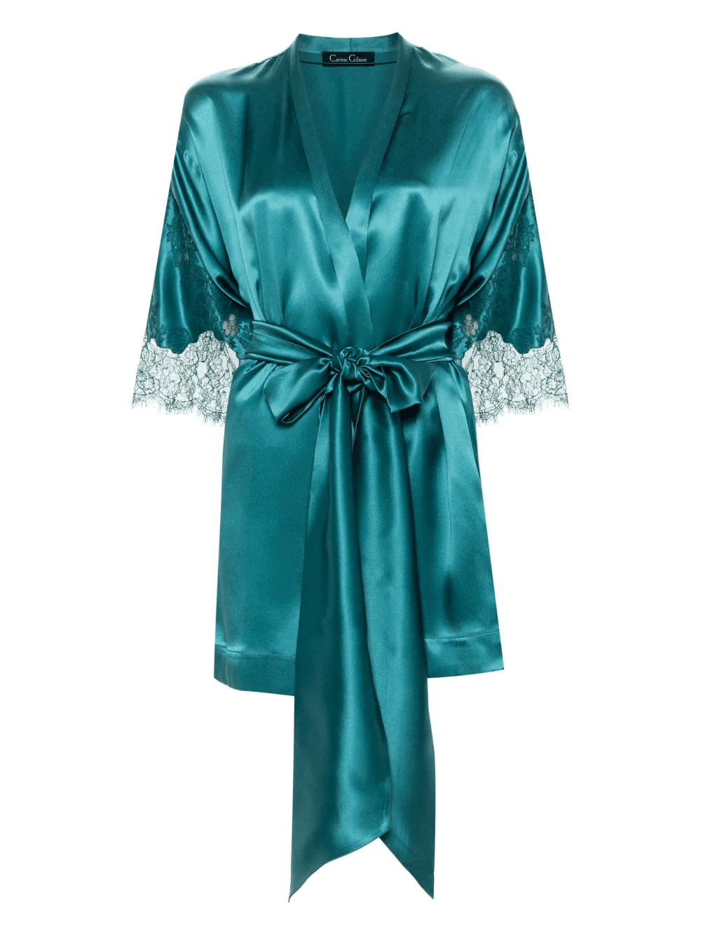 lace-trim silk robe - Image 1