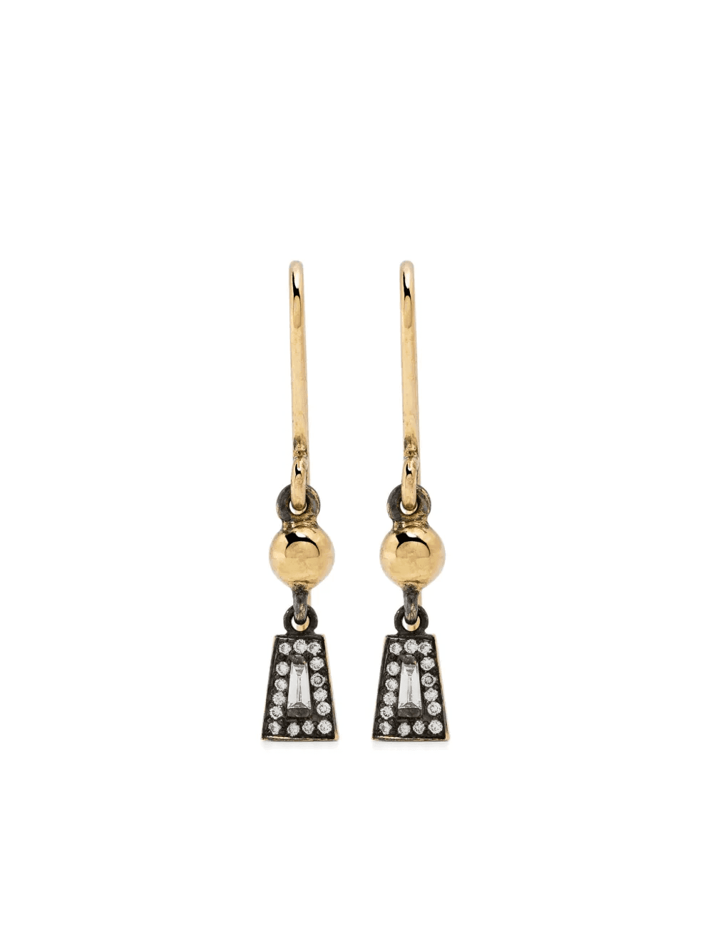18kt yellow gold Taper and Ball diamond dangle earrings - Image 1