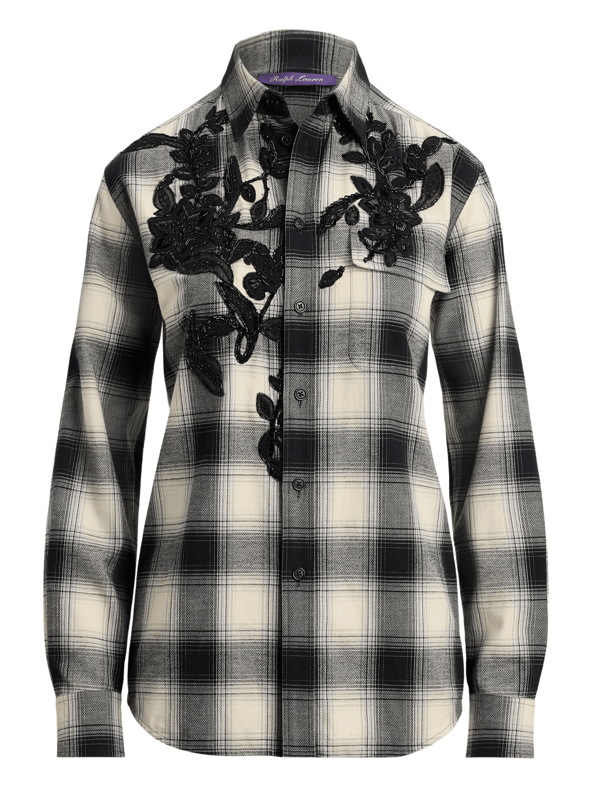 checked beaded-embroidery shirt - Image 1