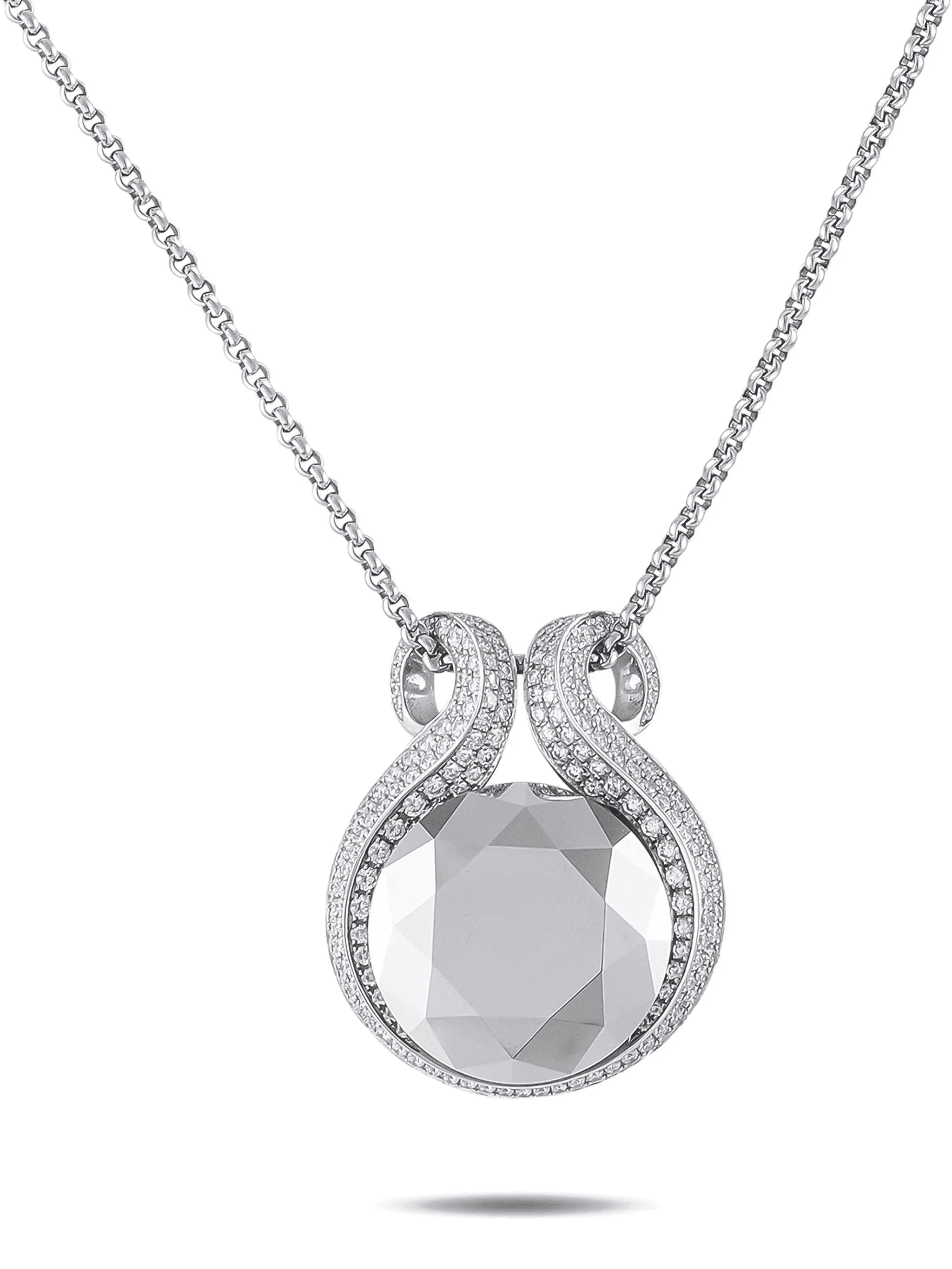 18K white gold diamond and hematite pendant necklace - Image 1