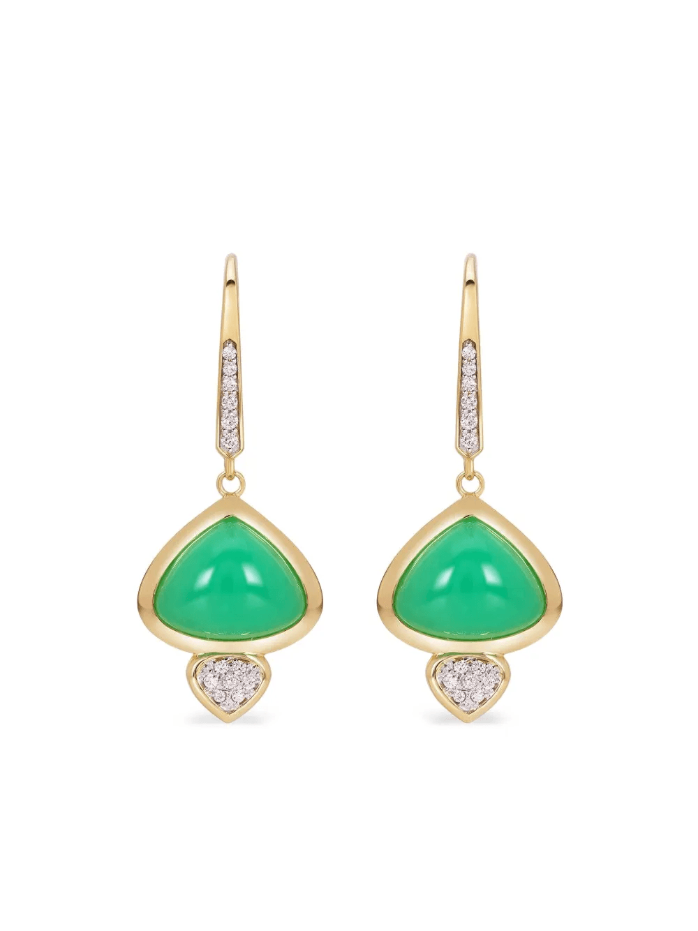 18K yellow gold Trisolina chrysoprase and diamond drop earrings - Image 1
