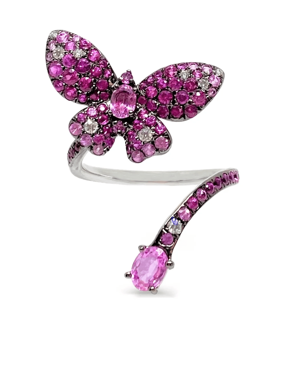 18K white gold Butterfly diamond and sapphire ring - Image 1