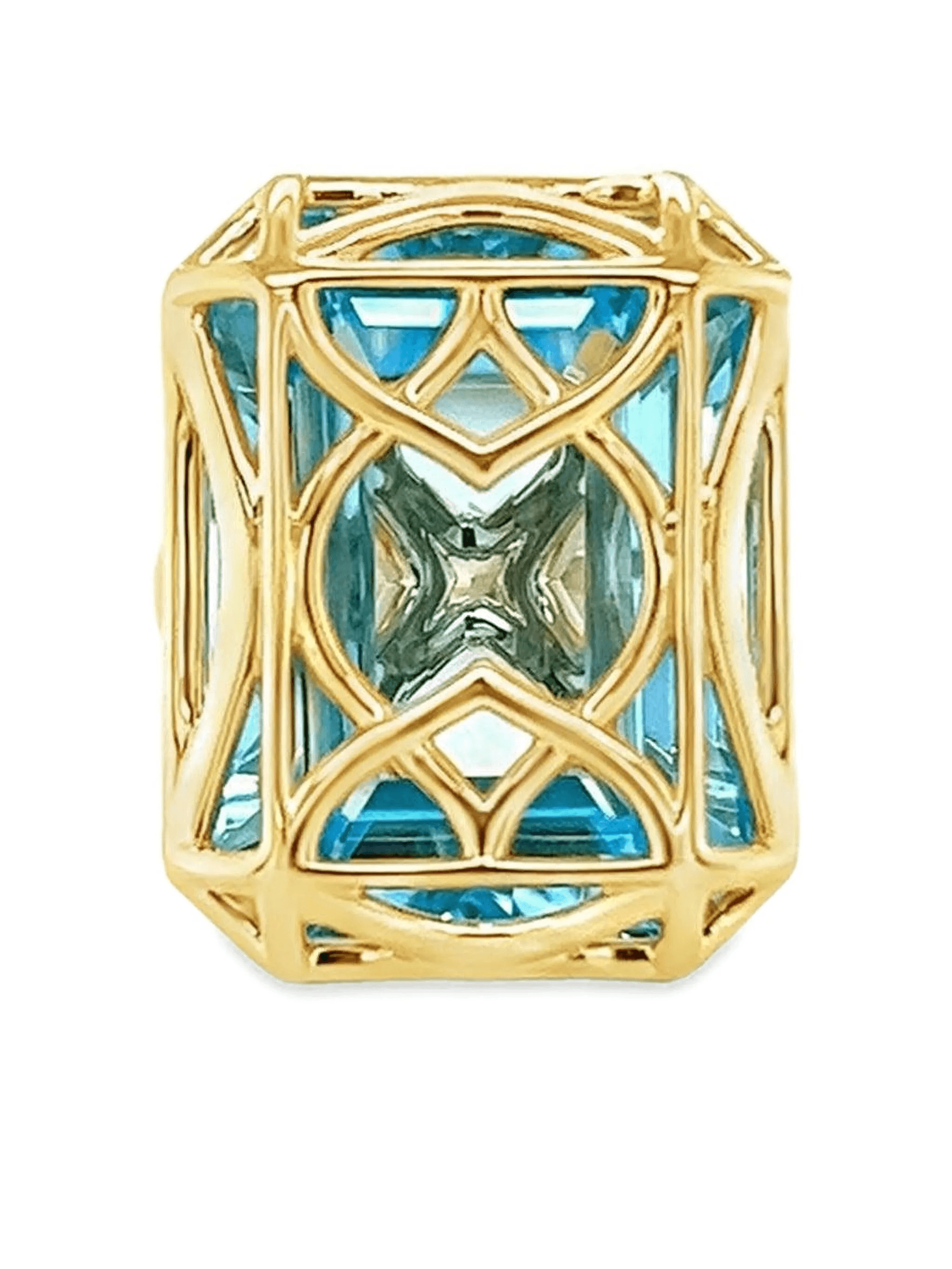 18K yellow gold Caged blue topaz ring - Image 1