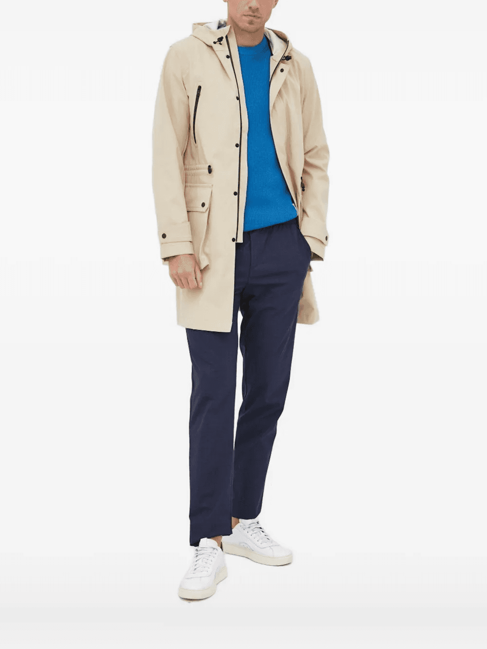 hooded drawstring-waistband parka coat - Image 1