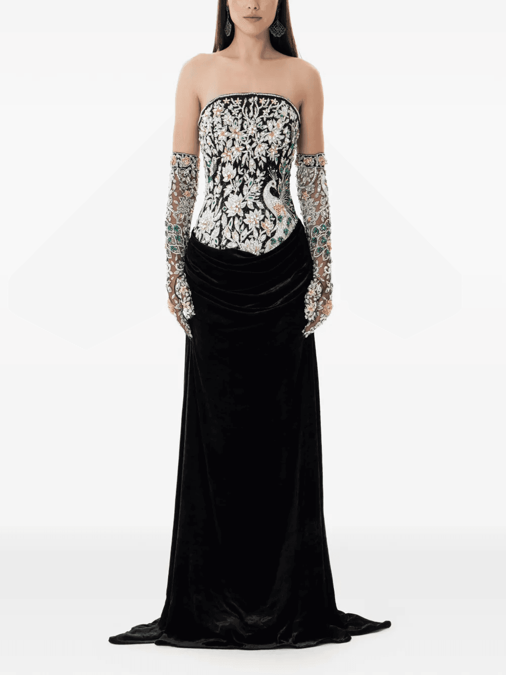 crystal embroidered velvet maxi gown - Image 1