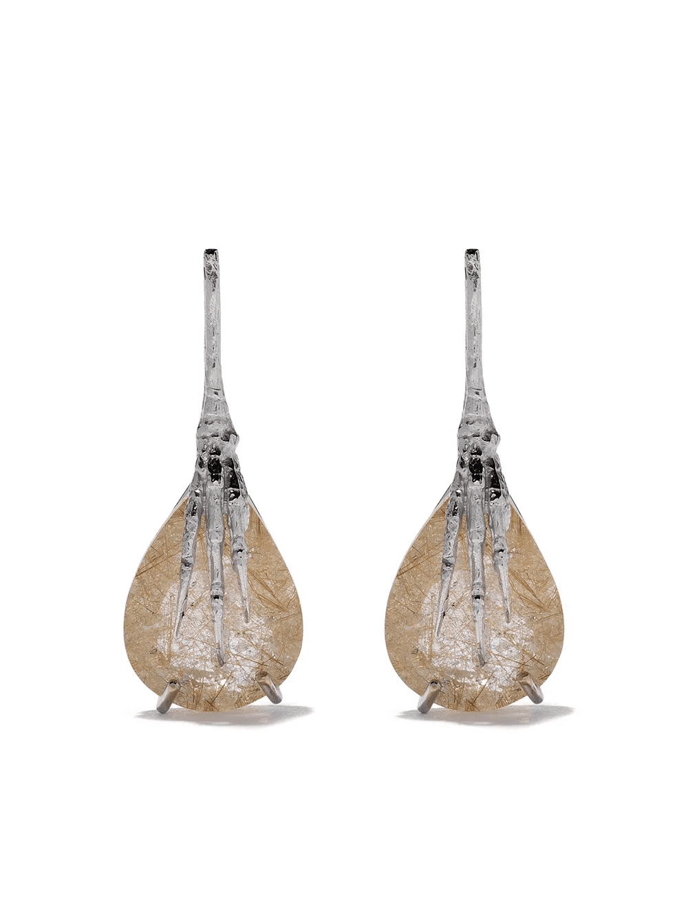 18kt gold quartz claw rutilated earrings - Image 1