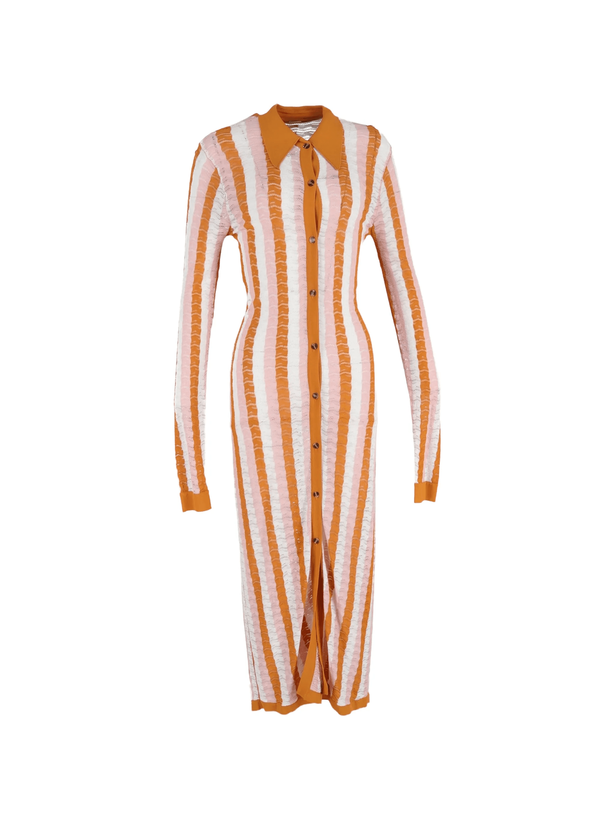 striped pointelle-knit shirt dress - Image 1