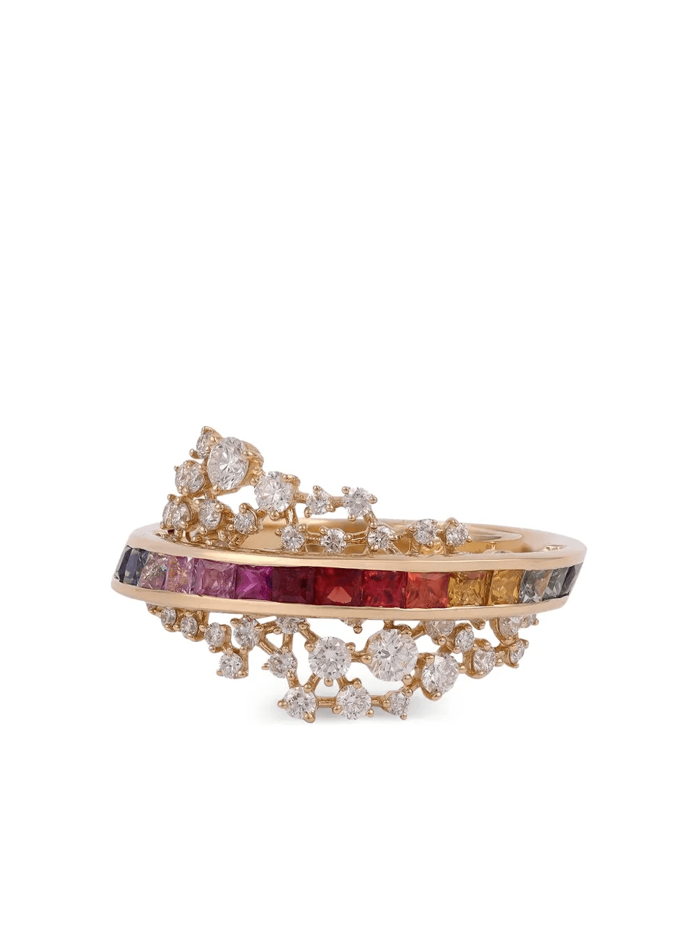 18K yellow gold Scatter Energy diamonds and sapphire ring - Image 1