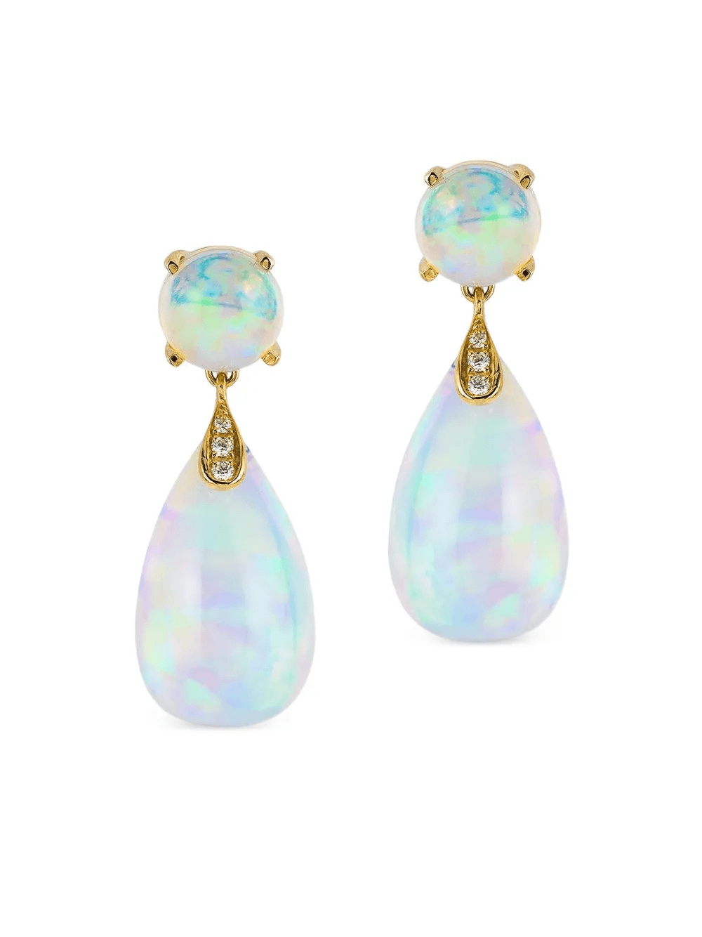 18K yellow gold cabochon and diamond drop earrings - Image 1