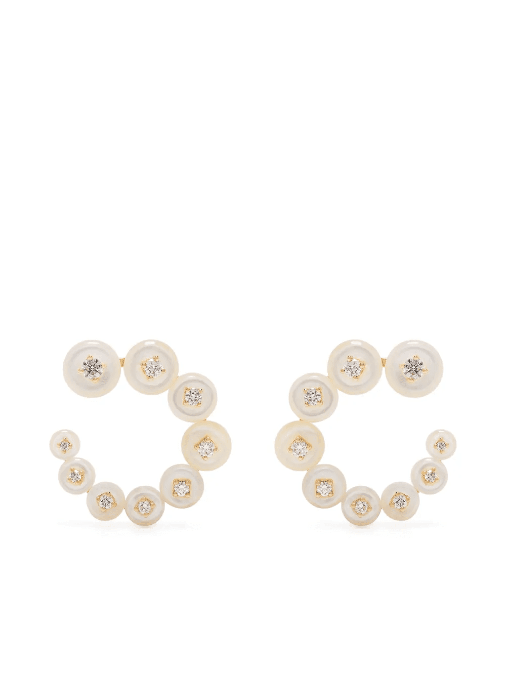 18kt yellow gold small Circle mother-of-pearl diamond earrings - Image 1