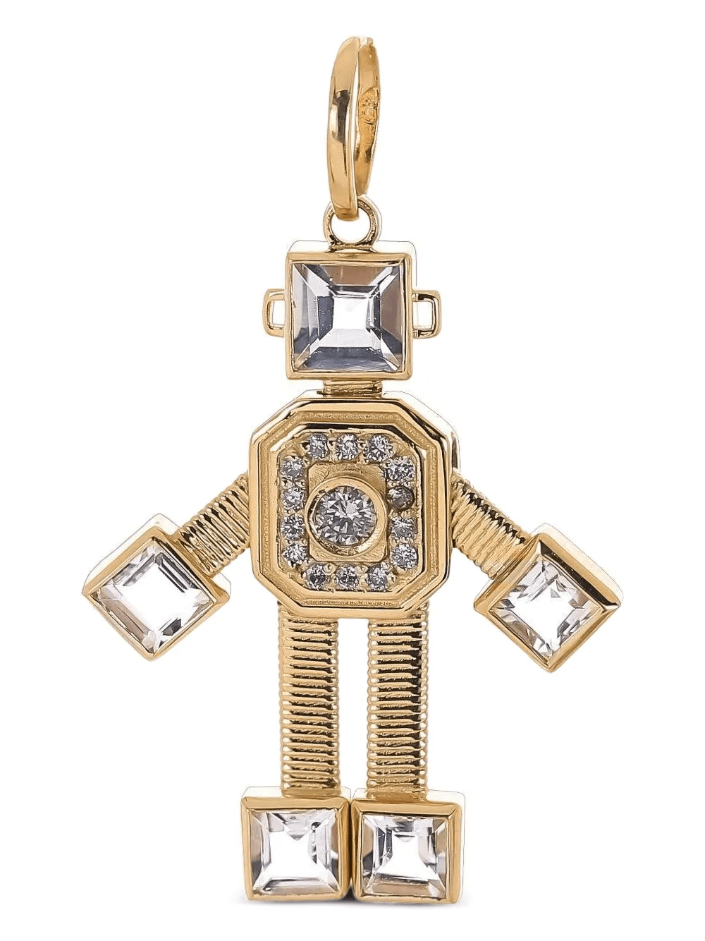 18K yellow gold Robot diamond and morganite pendant - Image 1
