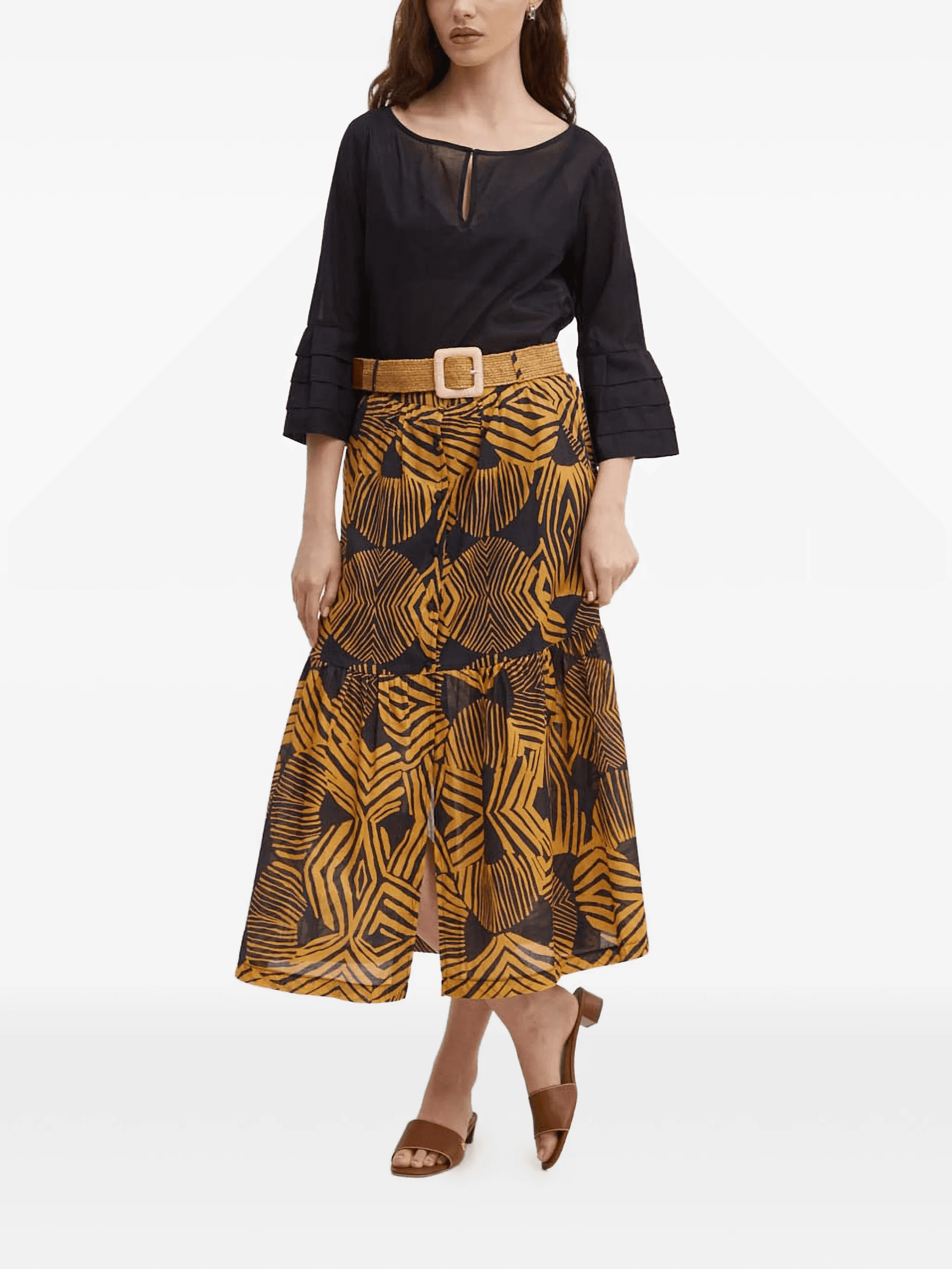 Jabot geometric-print midi skirt - Image 1