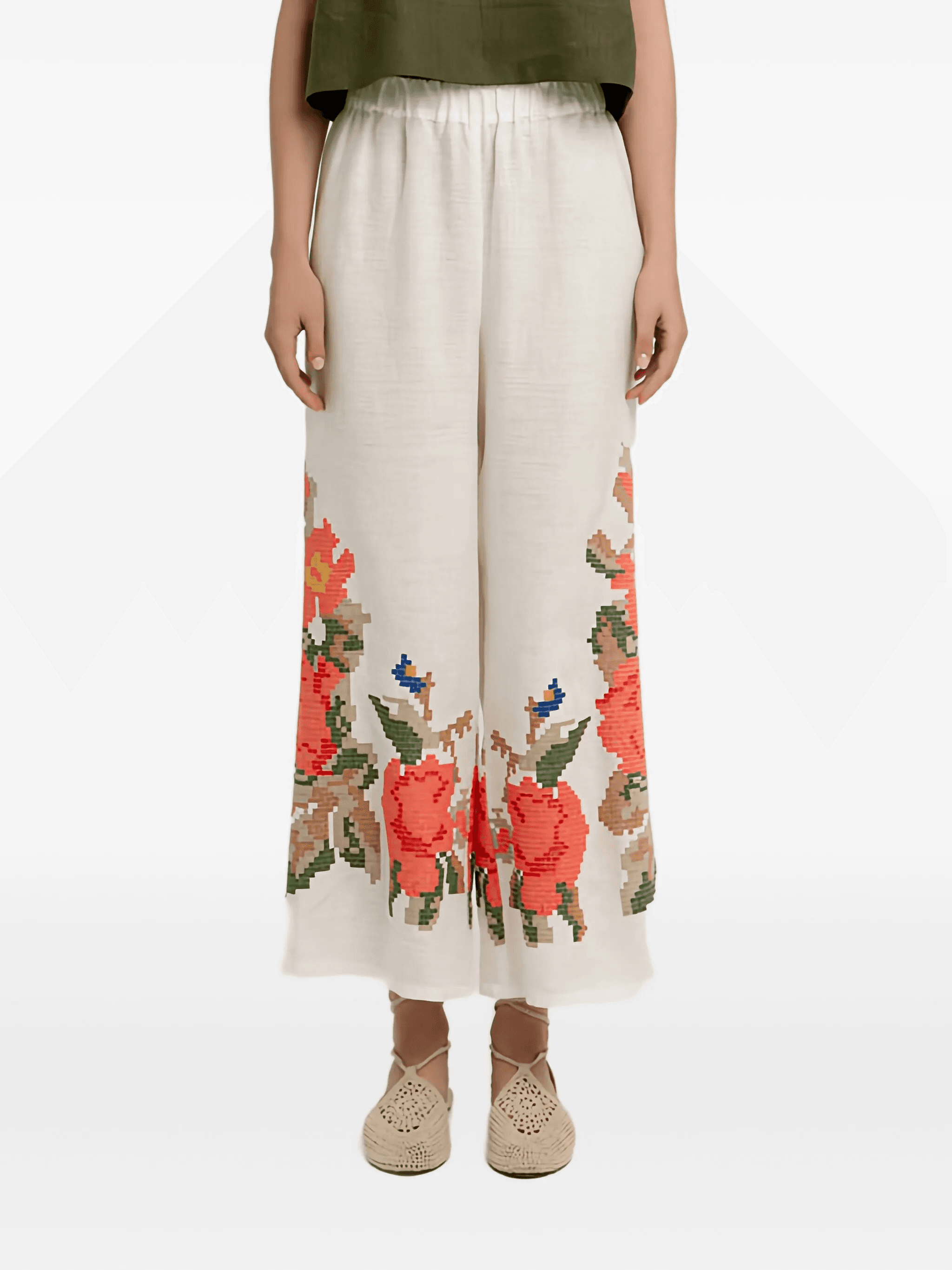 elasticated-waist rose trousers - Image 1