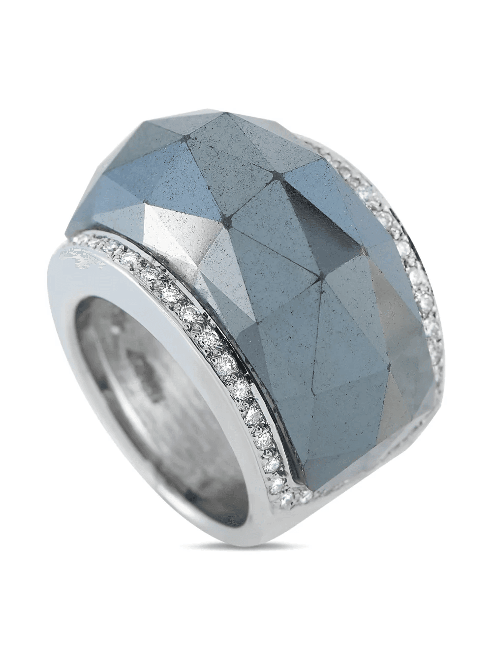 18K white gold hematite and diamond ring - Image 1
