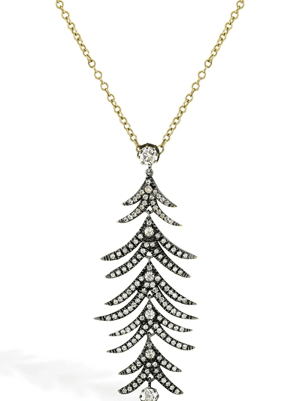 18kt yellow gold leaf diamond pendant necklace - Image 1