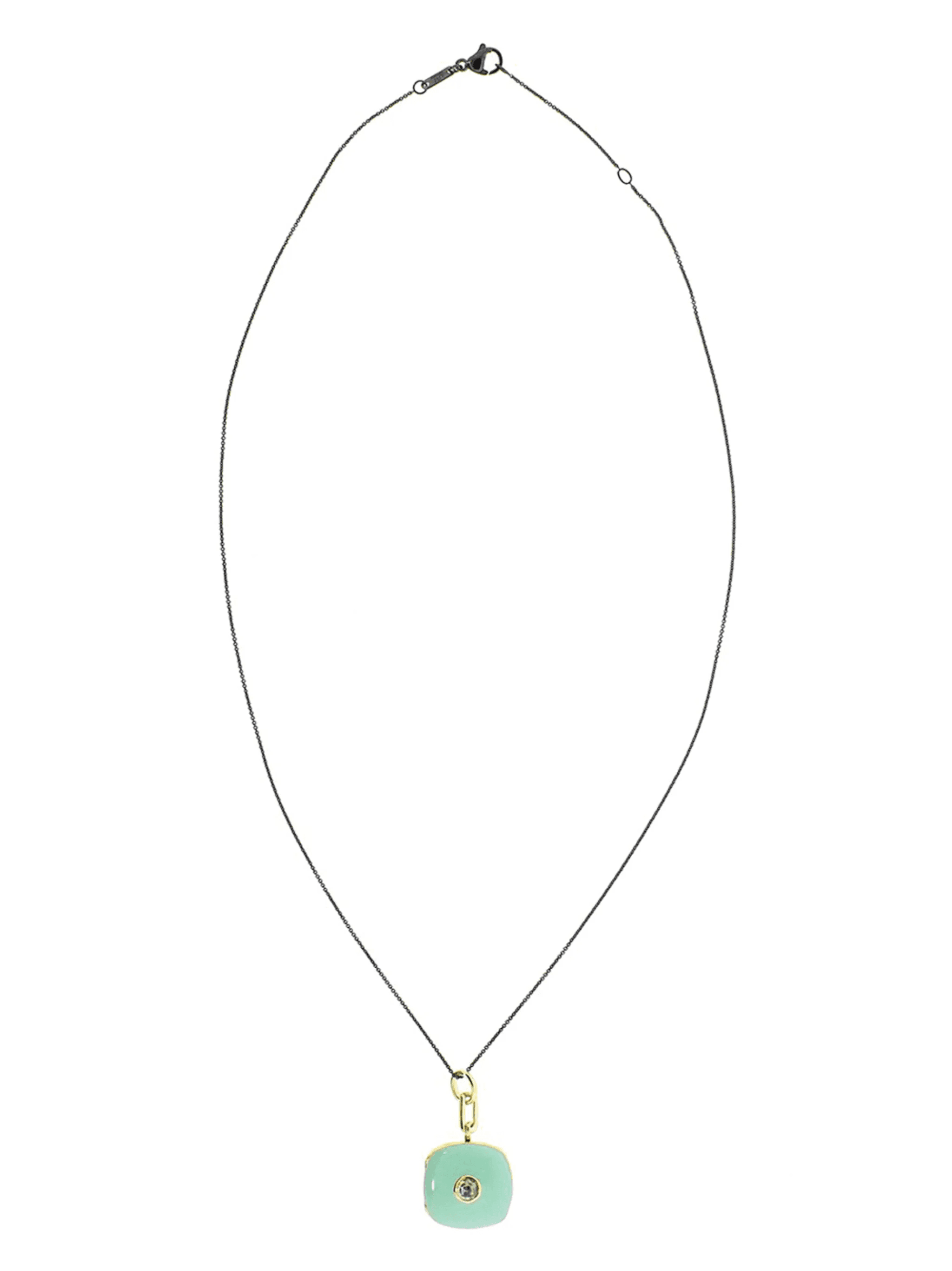 18kt yellow gold sapphire enamel Cushion locket necklace - Image 1