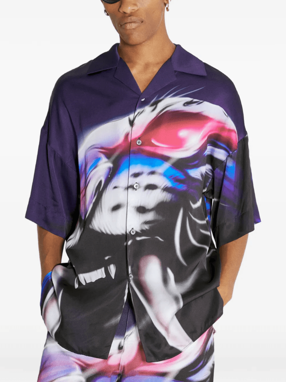 graphic-print revere-collar shirt - Image 1