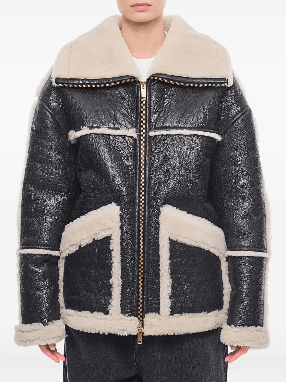 leather panelled shearling jacket - Image 1