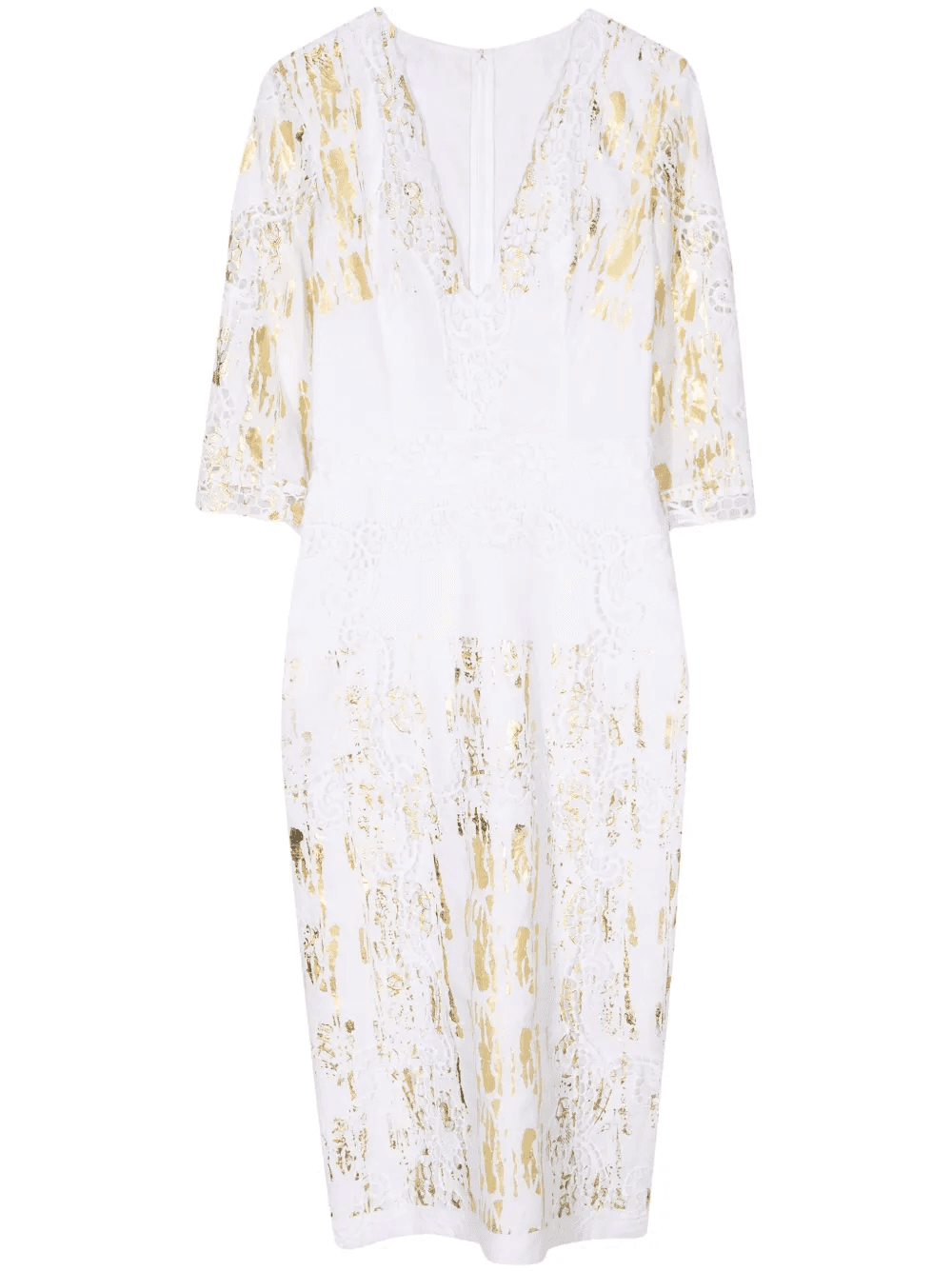 foil-print V-neck linen dress - Image 1