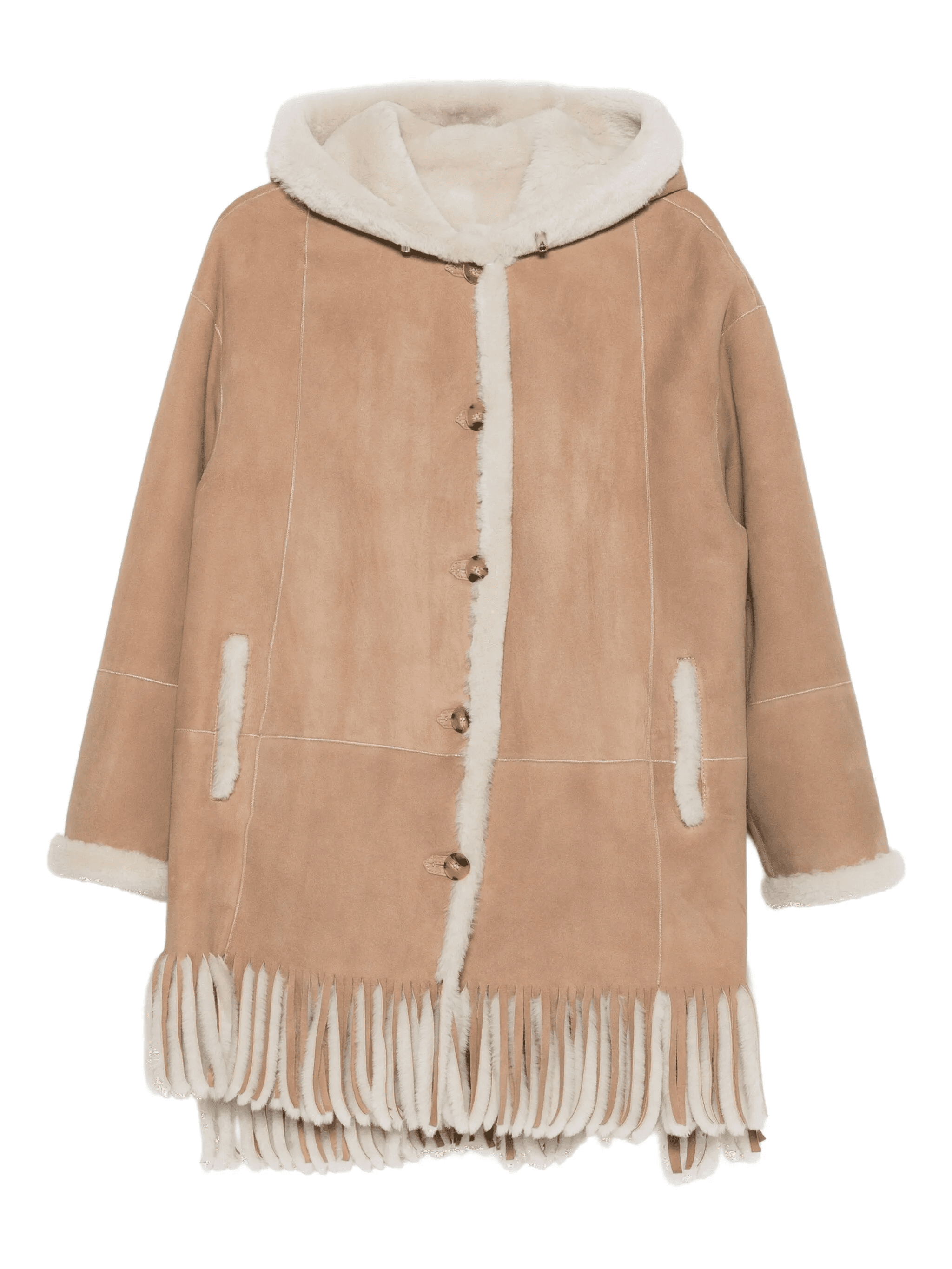 hooded fringed shearling coat - Image 1
