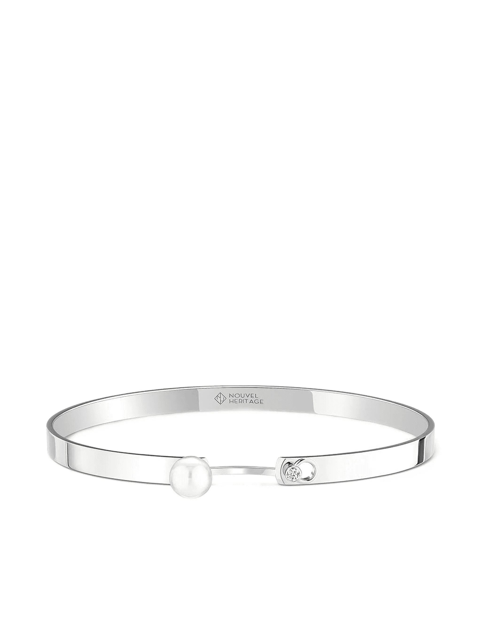 18K white gold pearl Lunch With Mom Mood diamond bangle - Image 1