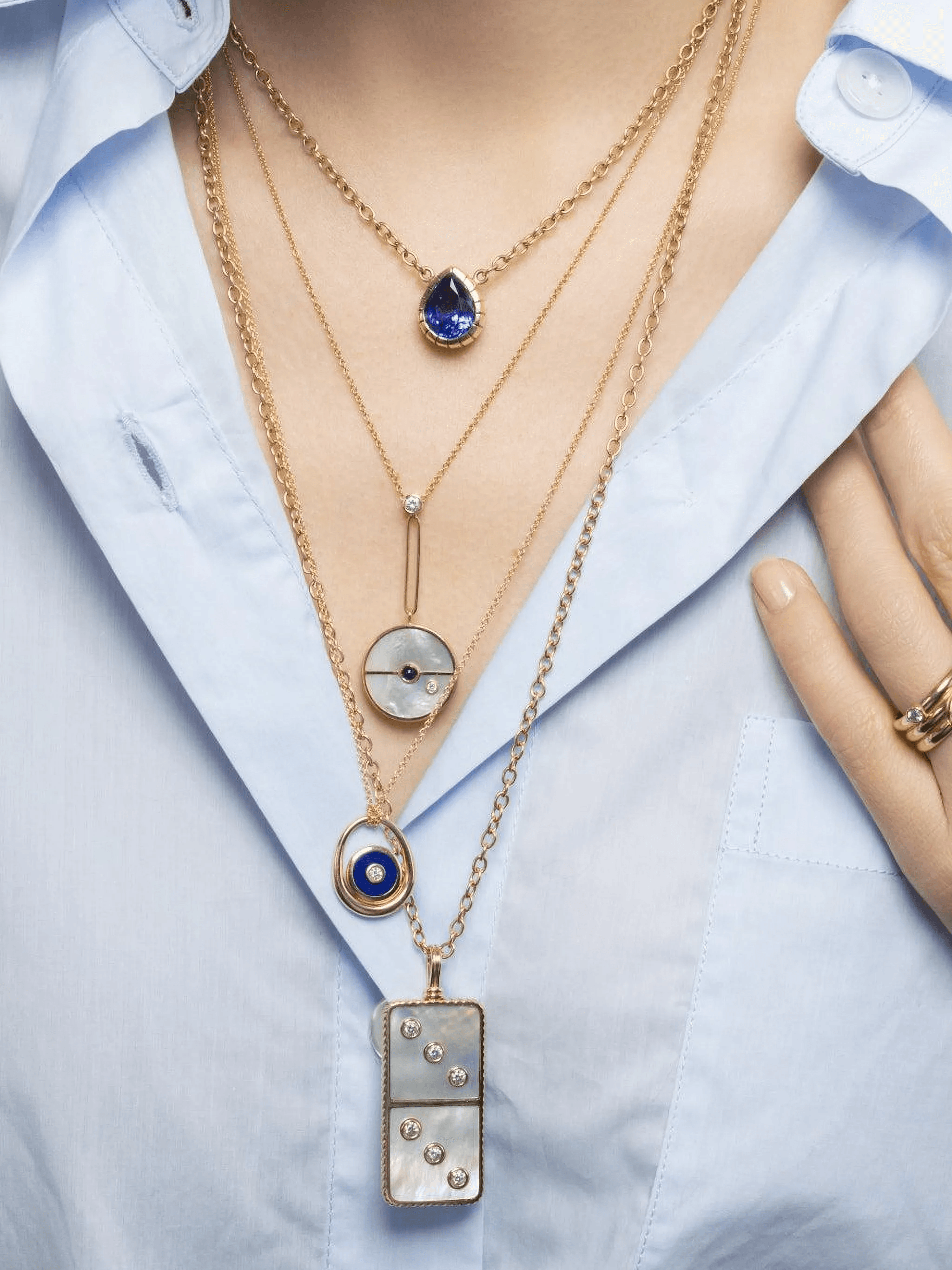 multi-stone compass-pendant necklace - Image 1