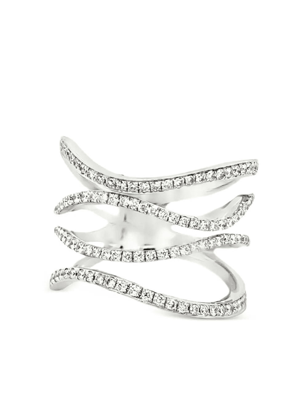 18K white gold Four Row Wavy diamond ring - Image 1