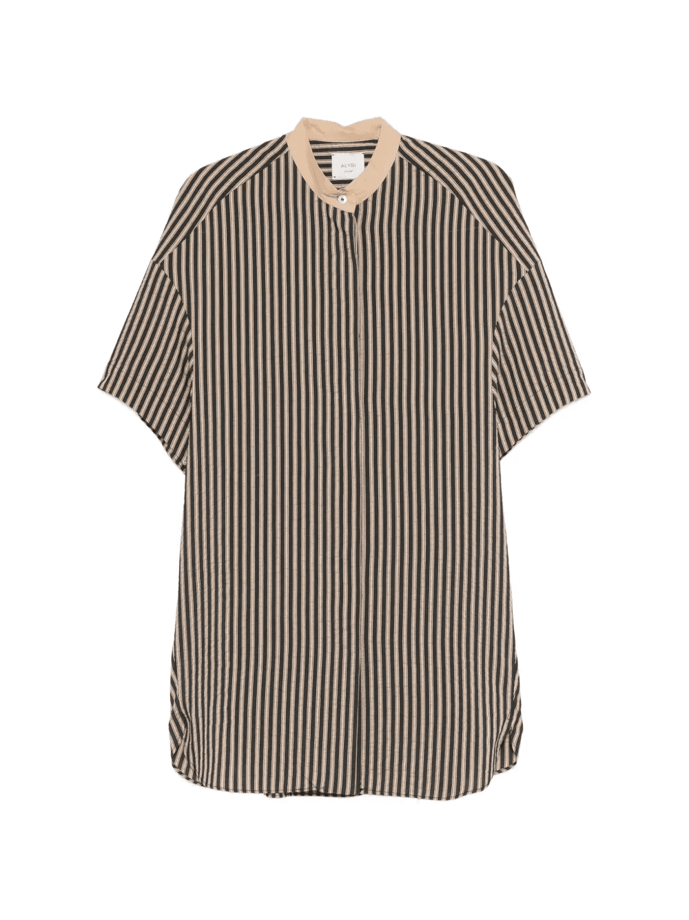 striped band-collar mini dress - Image 1