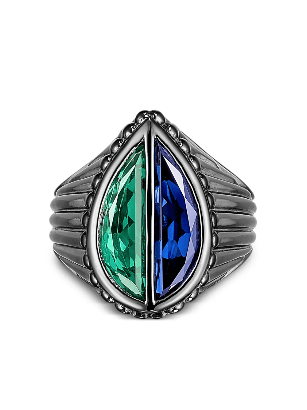 18kt black gold Emerald Pear Signet gemstone ring - Image 1