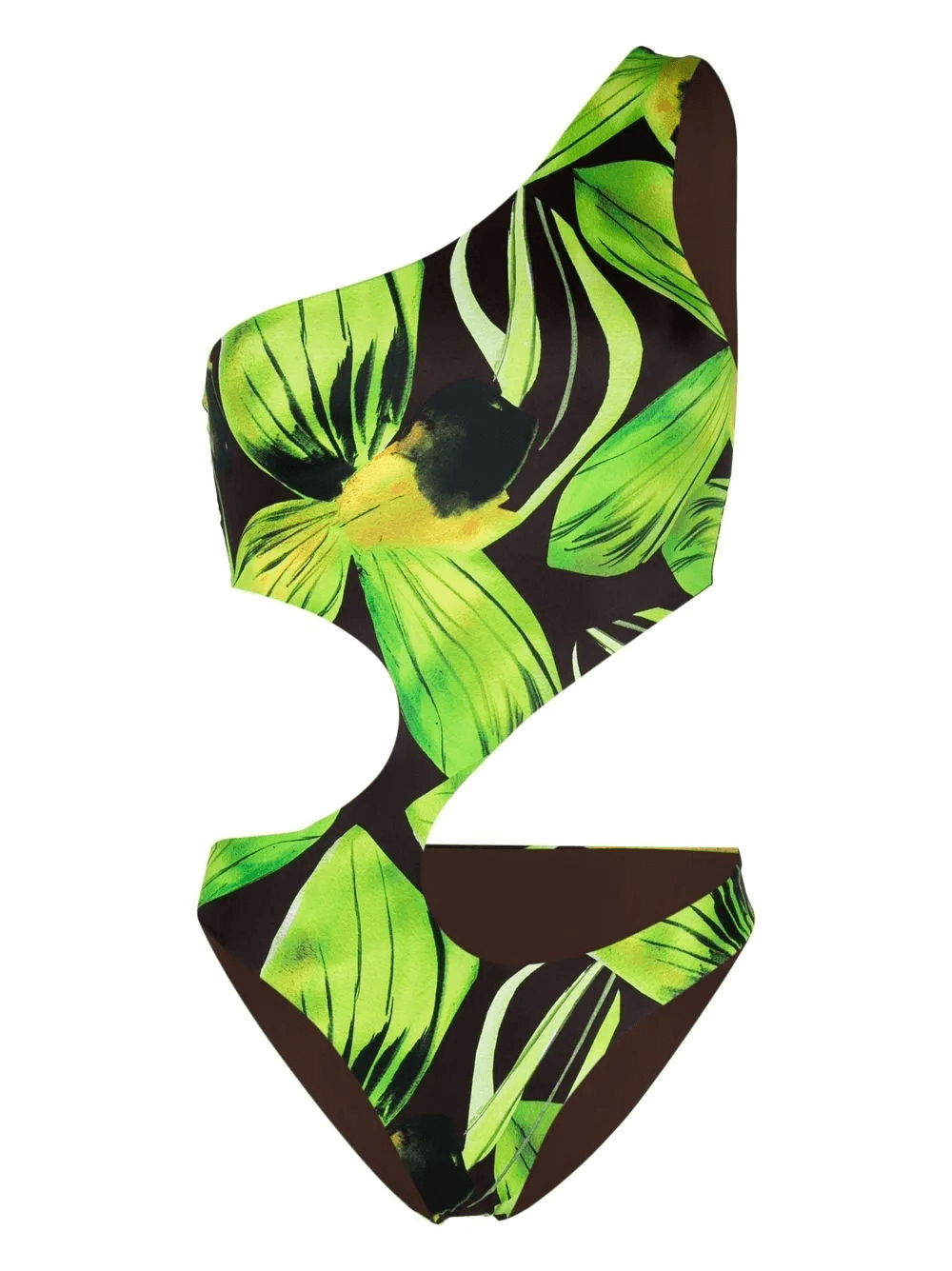 leaf-print one shoulder swimsuit - Image 1