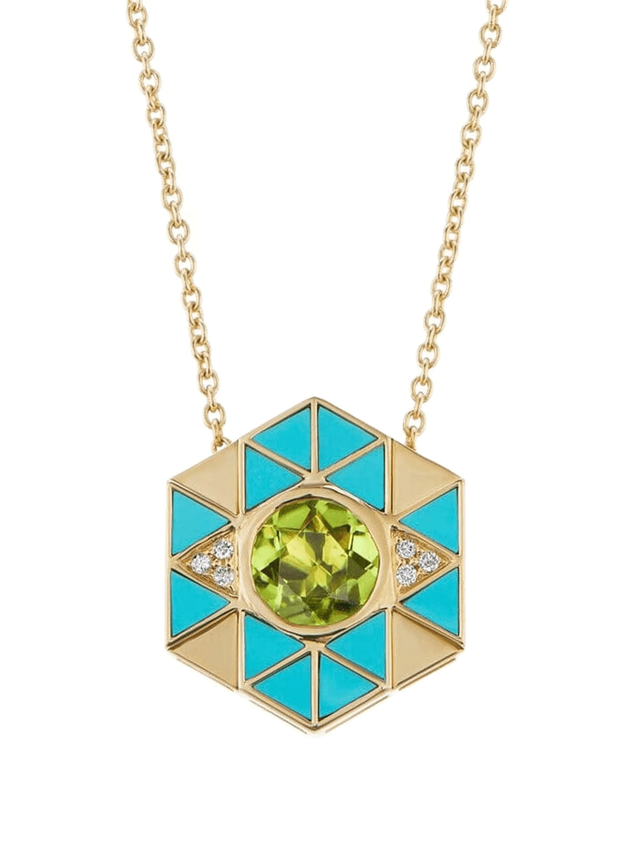 18K yellow gold Evil Eye peridot and diamond necklace - Image 1