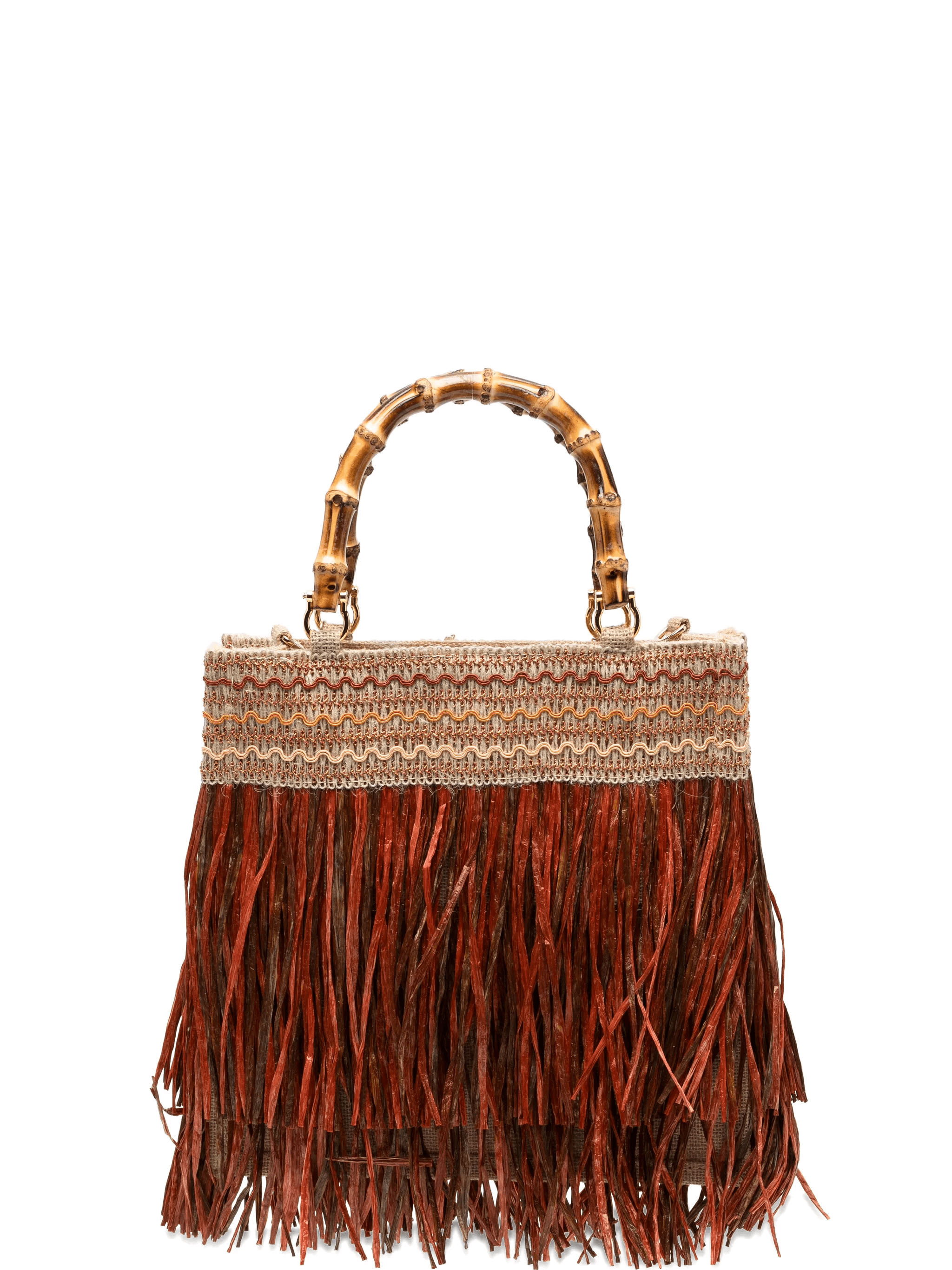 medium Calla fringe bamboo handle tote bag - Image 1