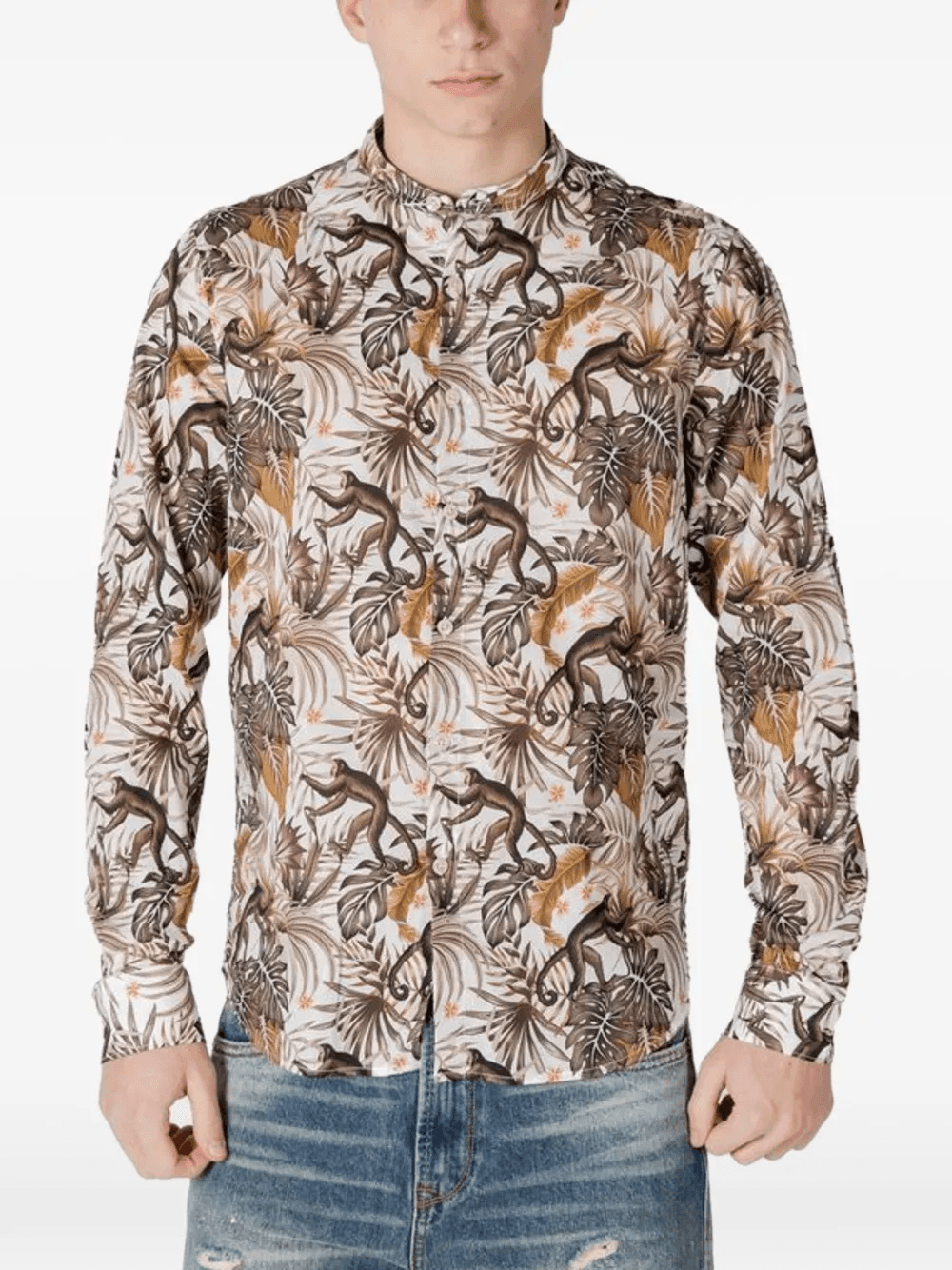 monkey-print band-collar shirt - Image 1