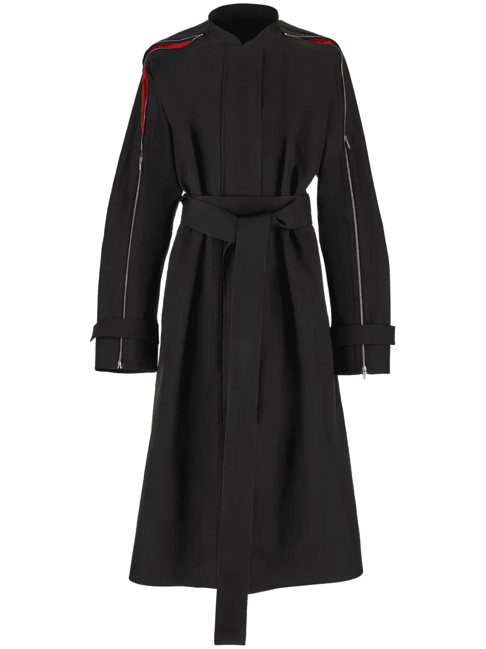 zip-detail belted trench coat - Image 1