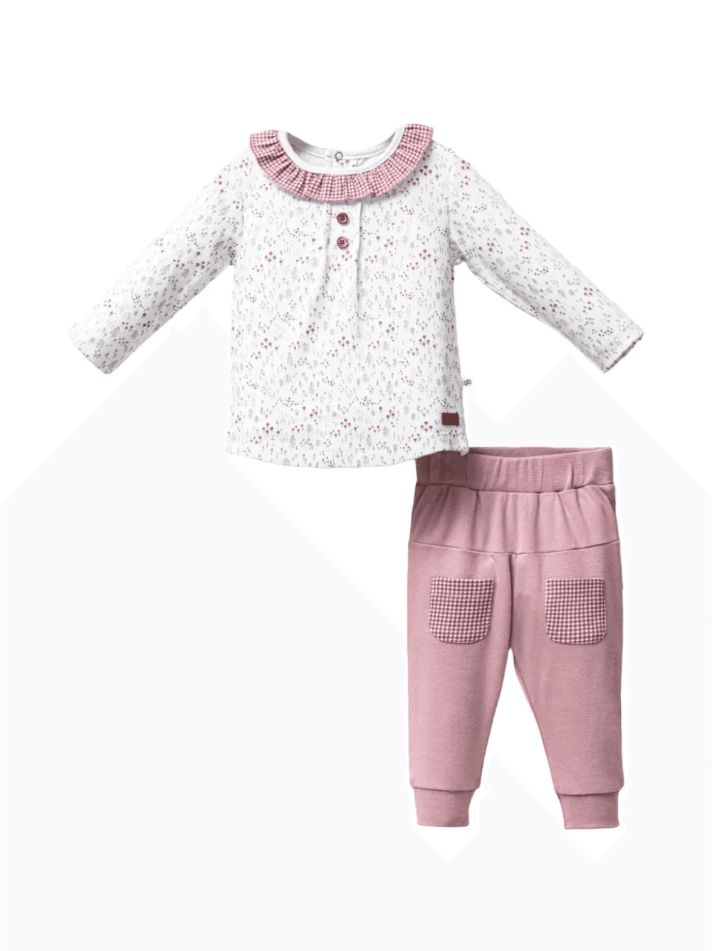 Mauve Flower Garden ruffled top and trousers set - Image 1