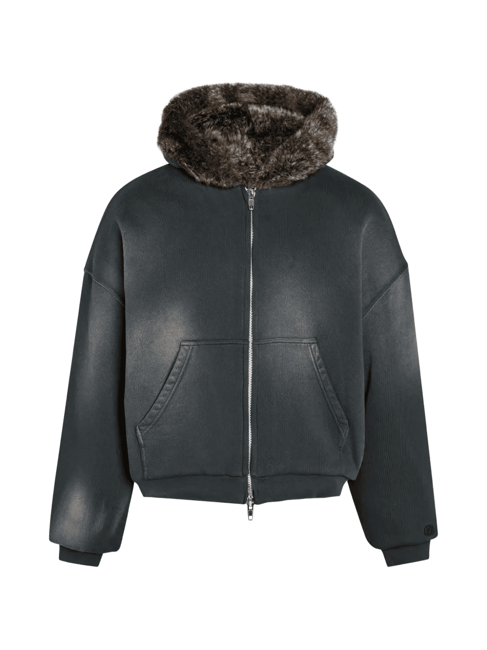 fur hooded zip jacket - Image 1
