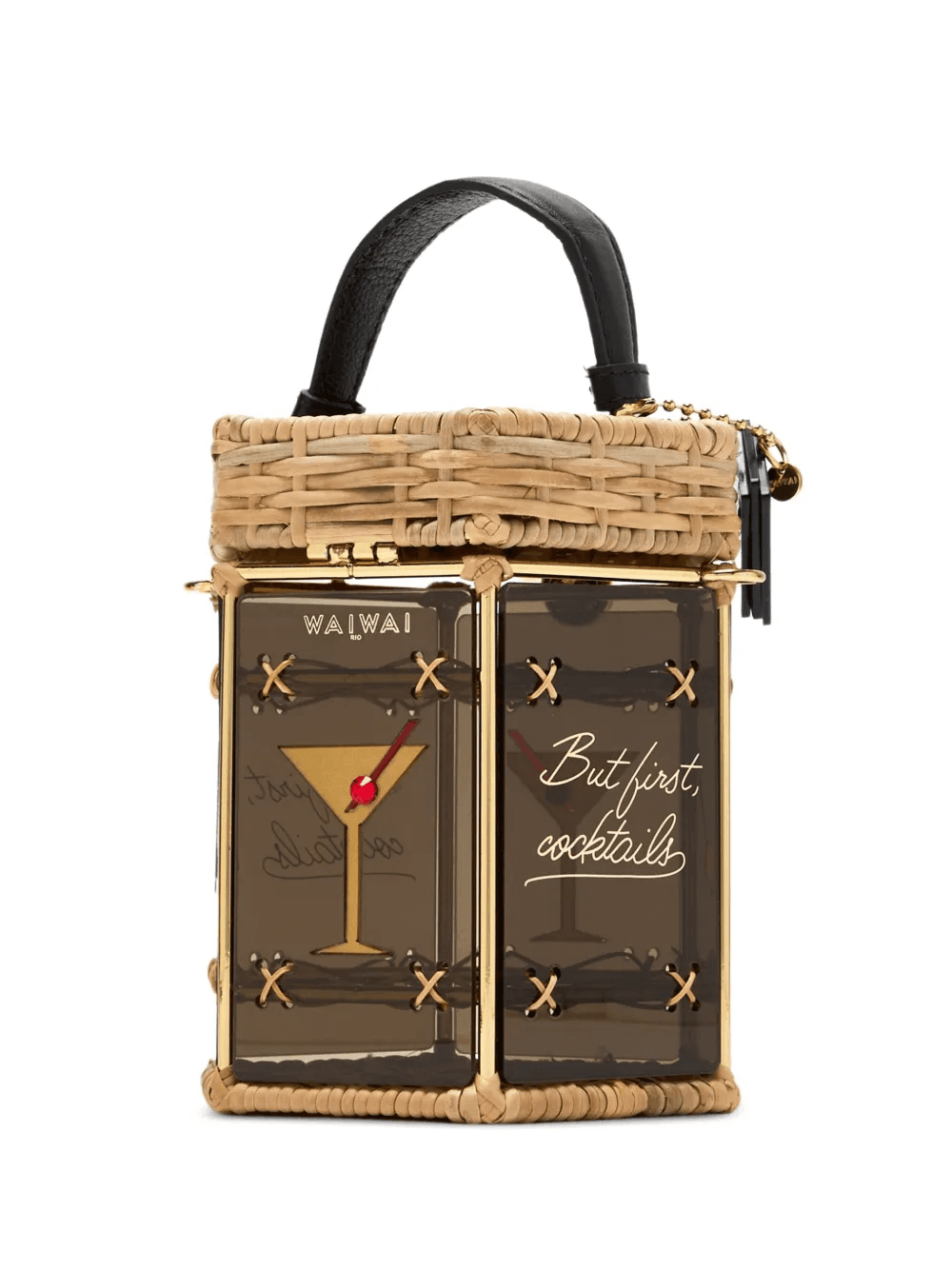 rattan-paneled cocktail bucket bag - Image 1
