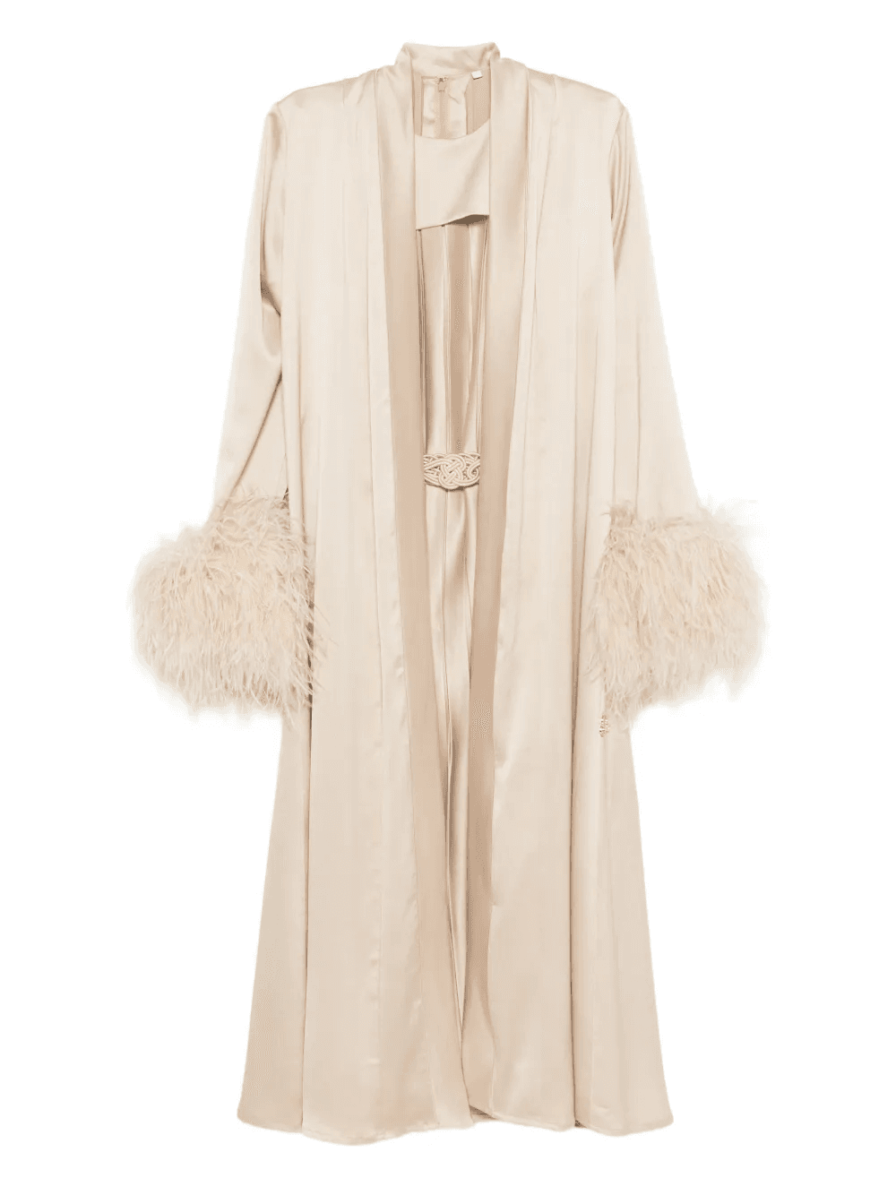 pleated dress and feather coat set - Image 1