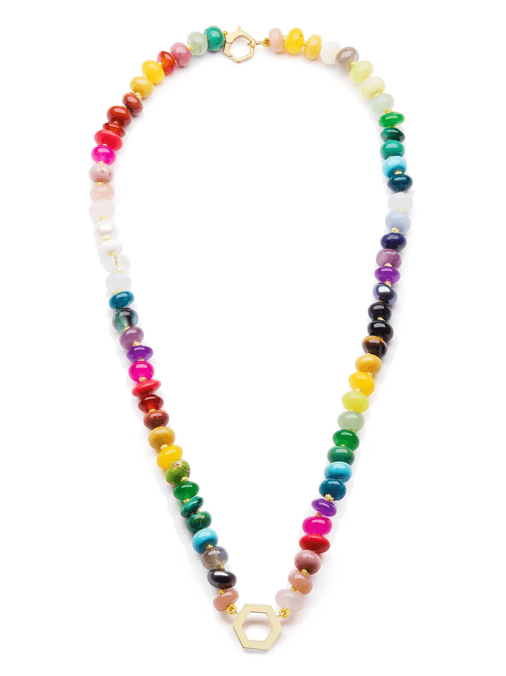 18kt yellow gold rainbow gemstone beaded necklace - Image 1