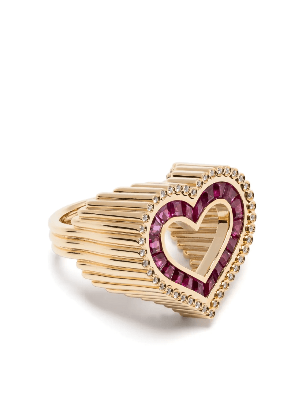 18kt yellow gold Love ruby and diamond ring - Image 1