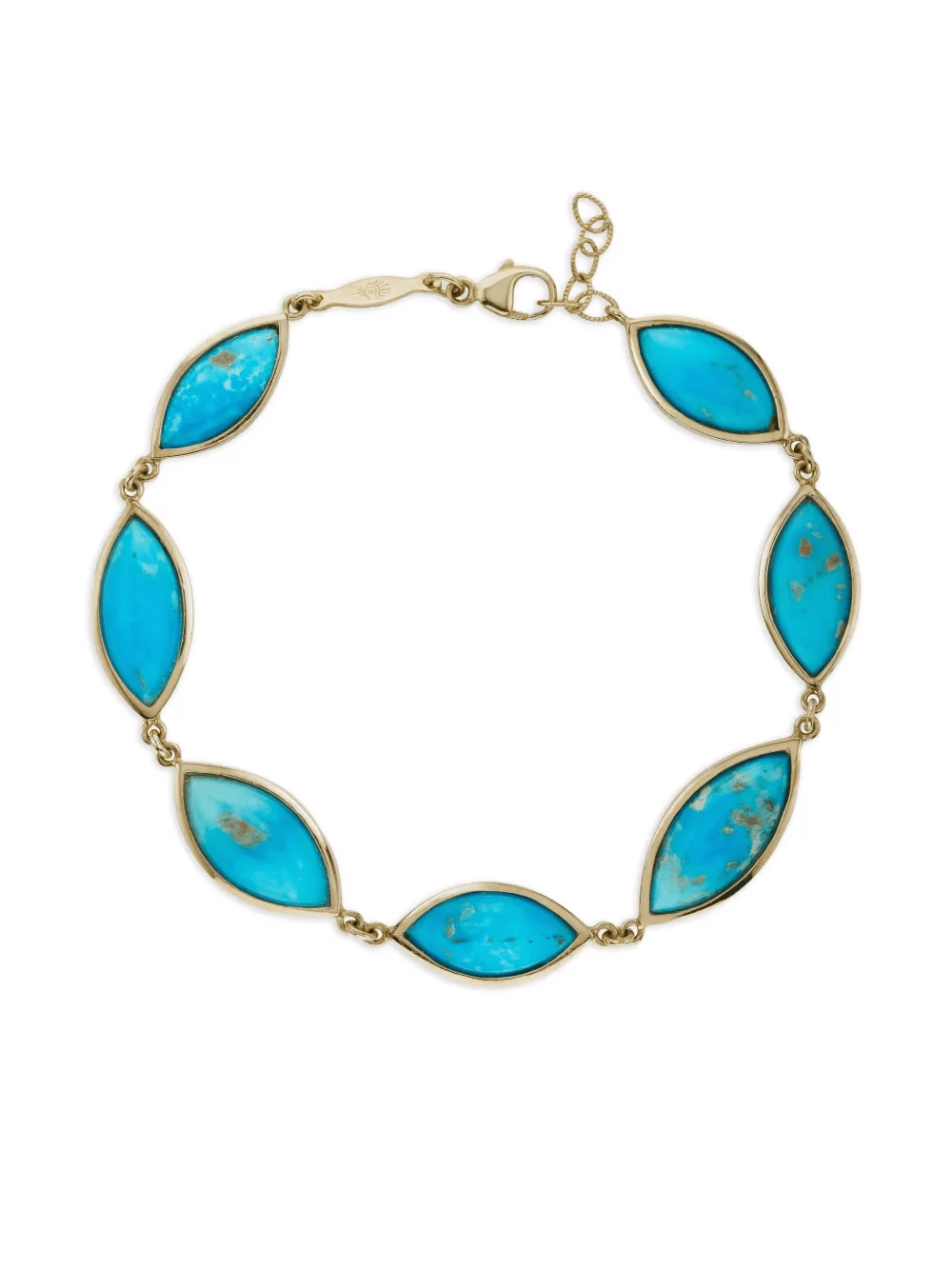 14K yellow gold marquise-bezel turquoise bracelet - Image 1