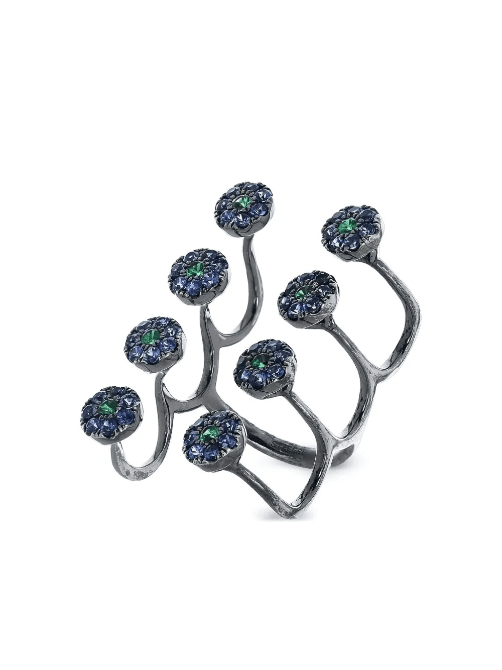 18K white gold Aurore sapphire and garnet ring - Image 1